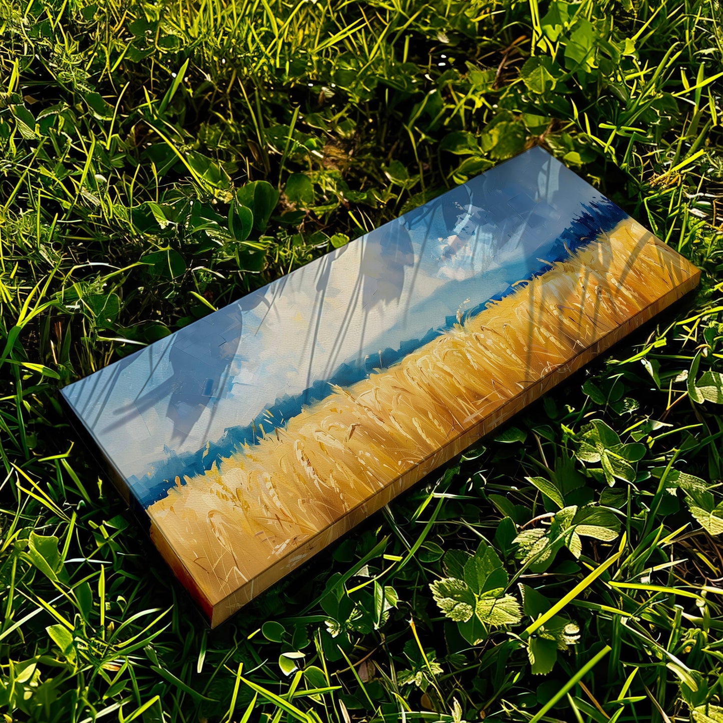 Golden Wheat Field Long Horizontal Wall Art For Living Room, Panoramic Beautiful Scene Canvas Print, Farmhouse Decor Canvas Art