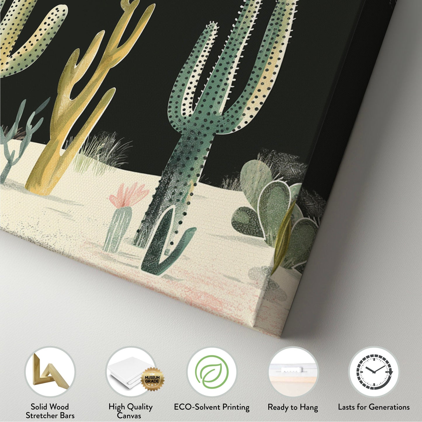 Desert At night Long Horizontal Wall Art For Living Room, Panoramic Southwestern Canvas Print, Cactus Decor Canvas Art