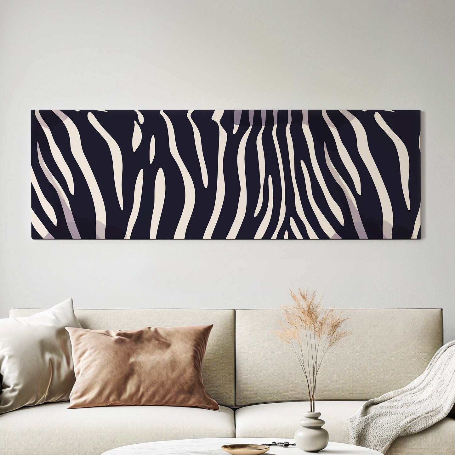 Zebra Pattern Above Bed Wall Art African, Panoramic Wildlife Canvas Print, Animal Long Horizontal Canvas Art