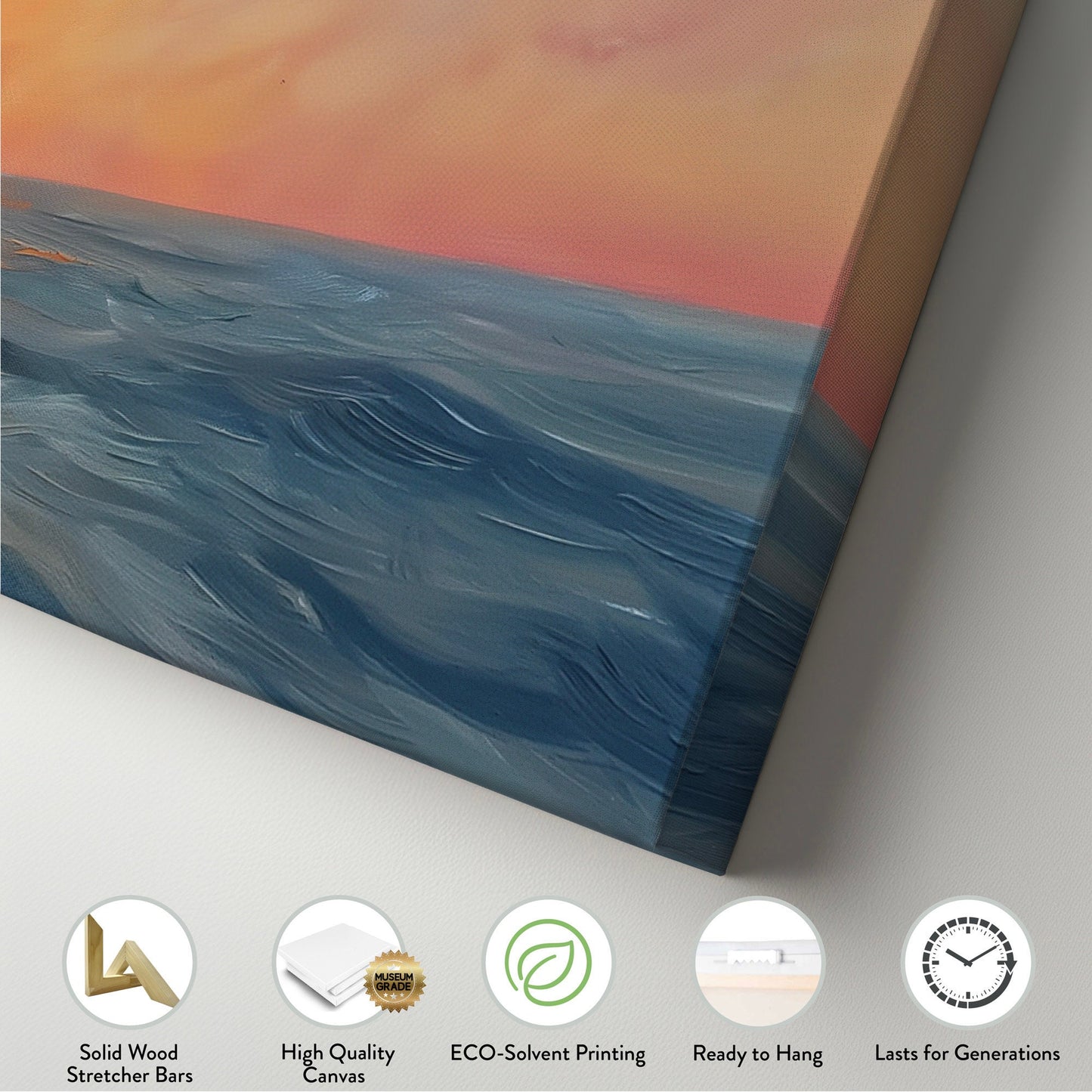 Sunset Over The Ocean Above Bed Wall Art Modern Abstract, Panoramic Sunrise Canvas Print, Seascape Long Horizontal Canvas Art