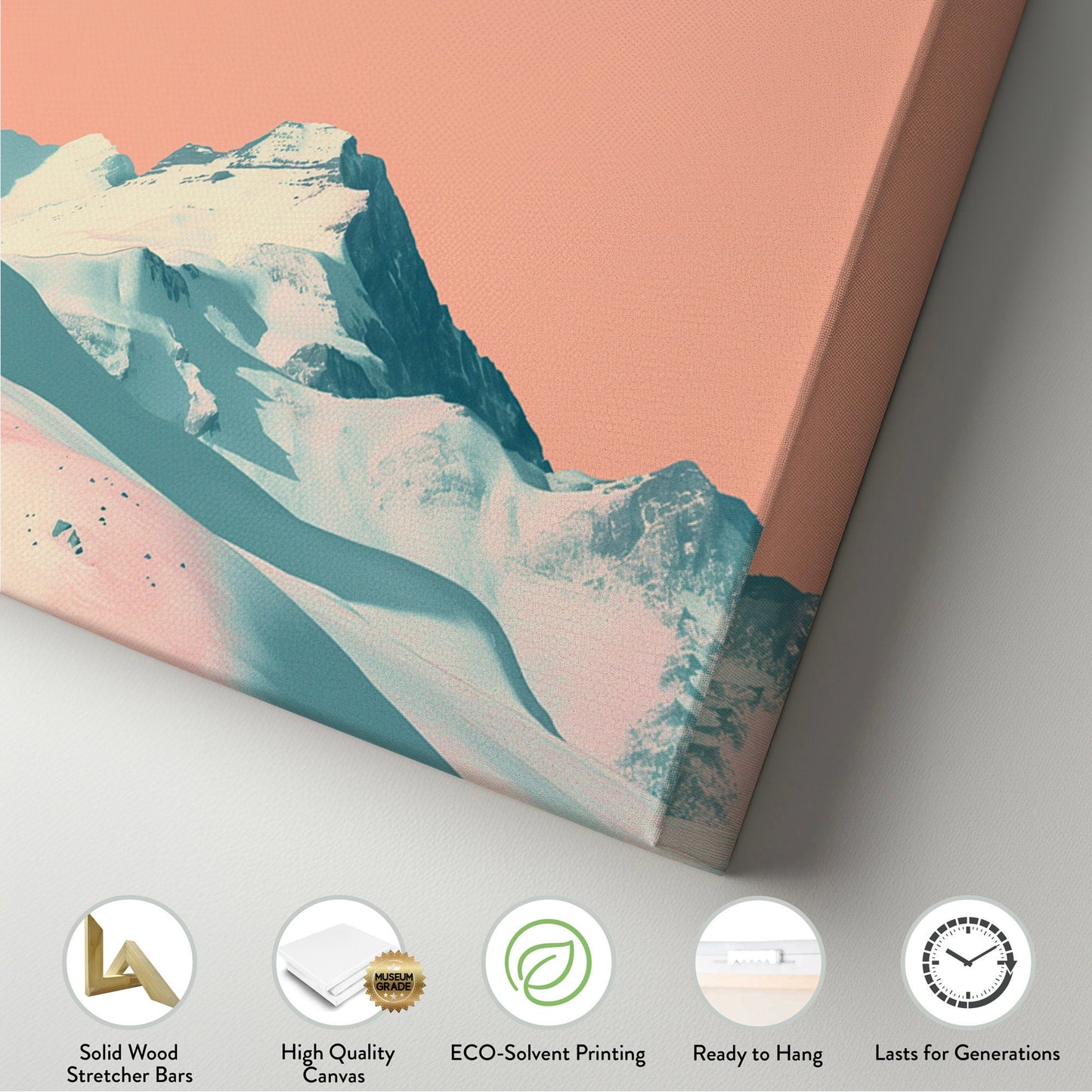 Ski Paradise Above Bed Wall Art Mountain Landscape, Panoramic Abstract Canvas Print, Pink Sky Long Horizontal Canvas Art