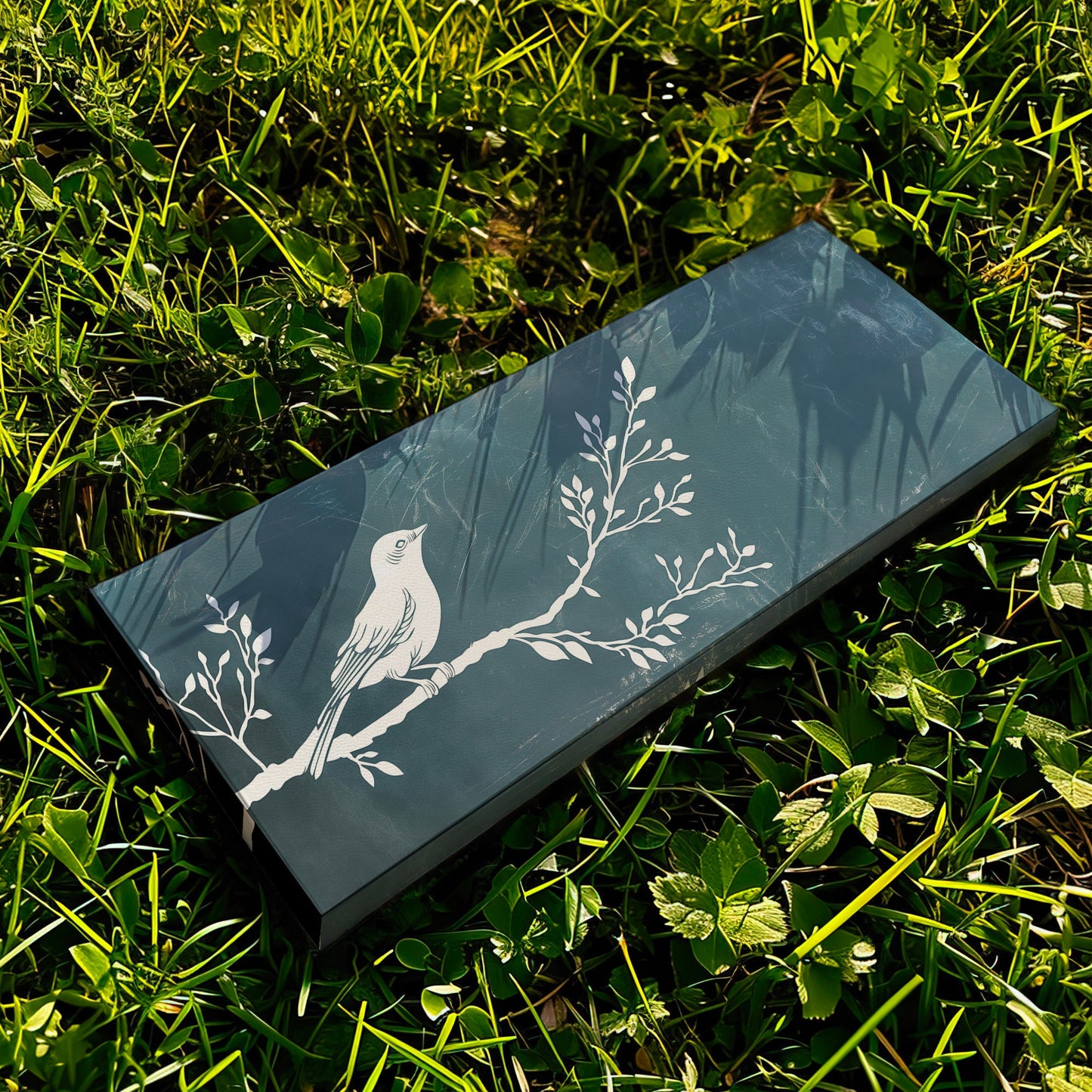 Lone Bird Above Bed Wall Art Sage Blue, Panoramic Neutral Canvas Print, Nature Long Horizontal Canvas Art
