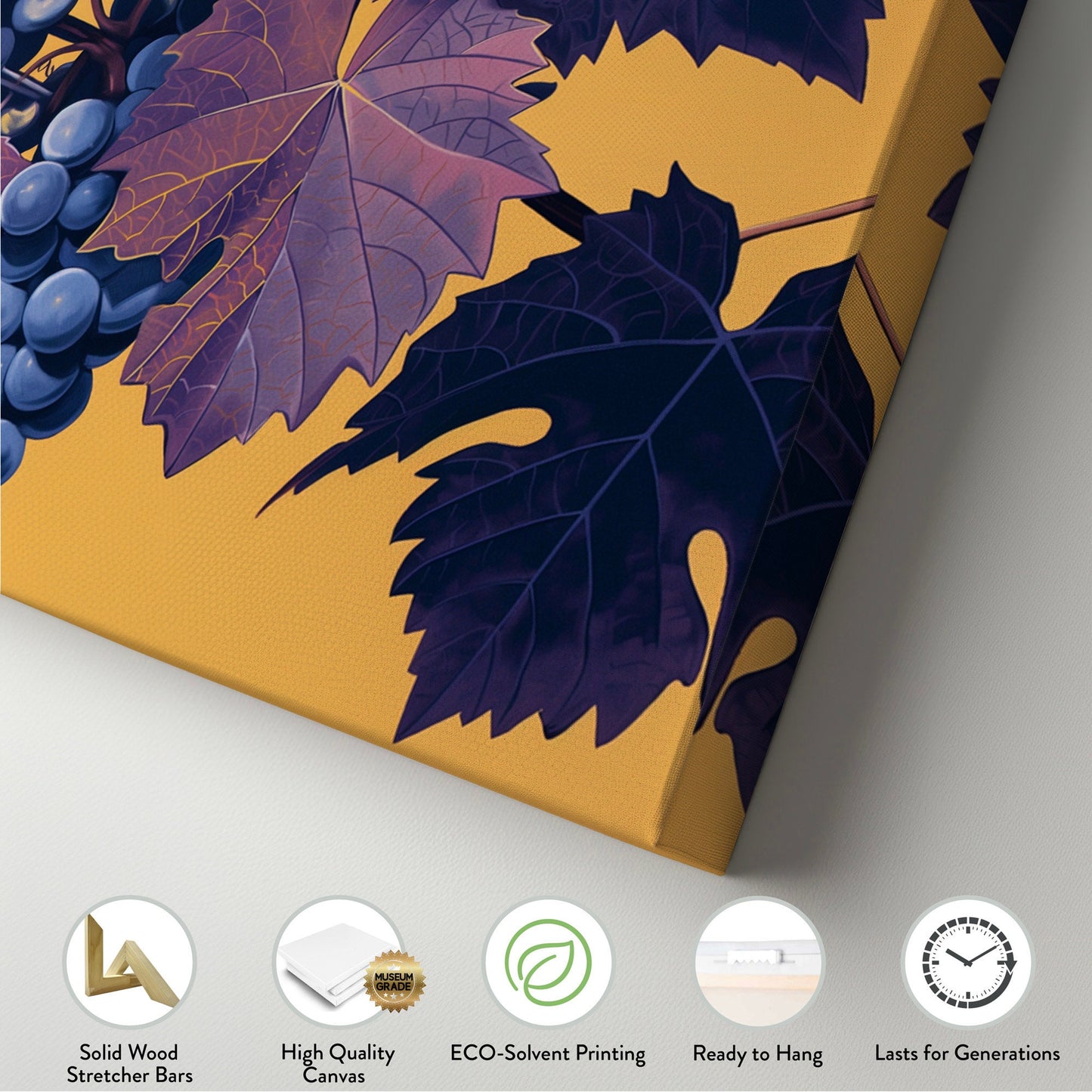 Grape Branch Above Bed Wall Art Minimal, Panoramic Wine Tasting Canvas Print, Vineyard Long Horizontal Canvas Art