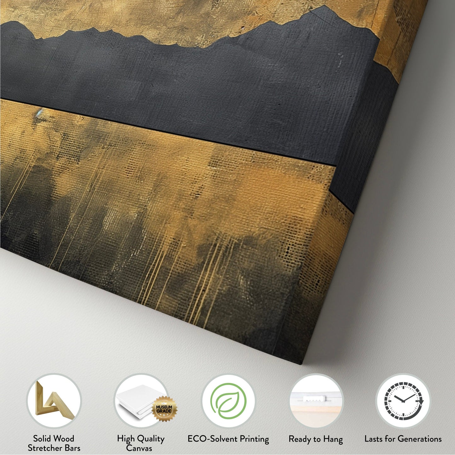 Golden Sunset By The Lake Above Bed Wall Art Mountain Landscape, Panoramic Abstract Canvas Print, Vintage Long Horizontal Canvas Art