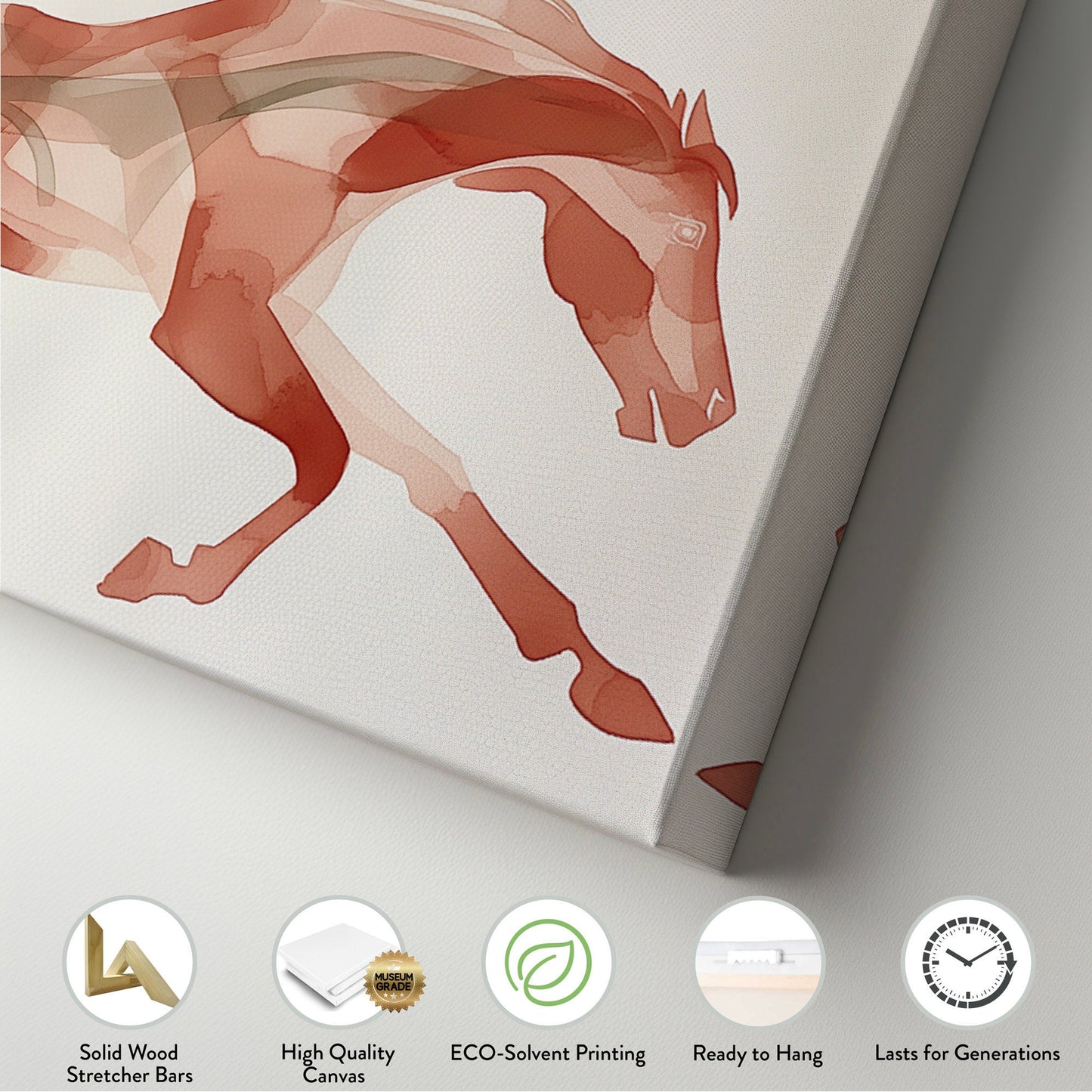 Abstract Twin Horses Above Bed Wall Art Modern, Panoramic Minimal Canvas Print, Farmhouse Long Horizontal Canvas Art