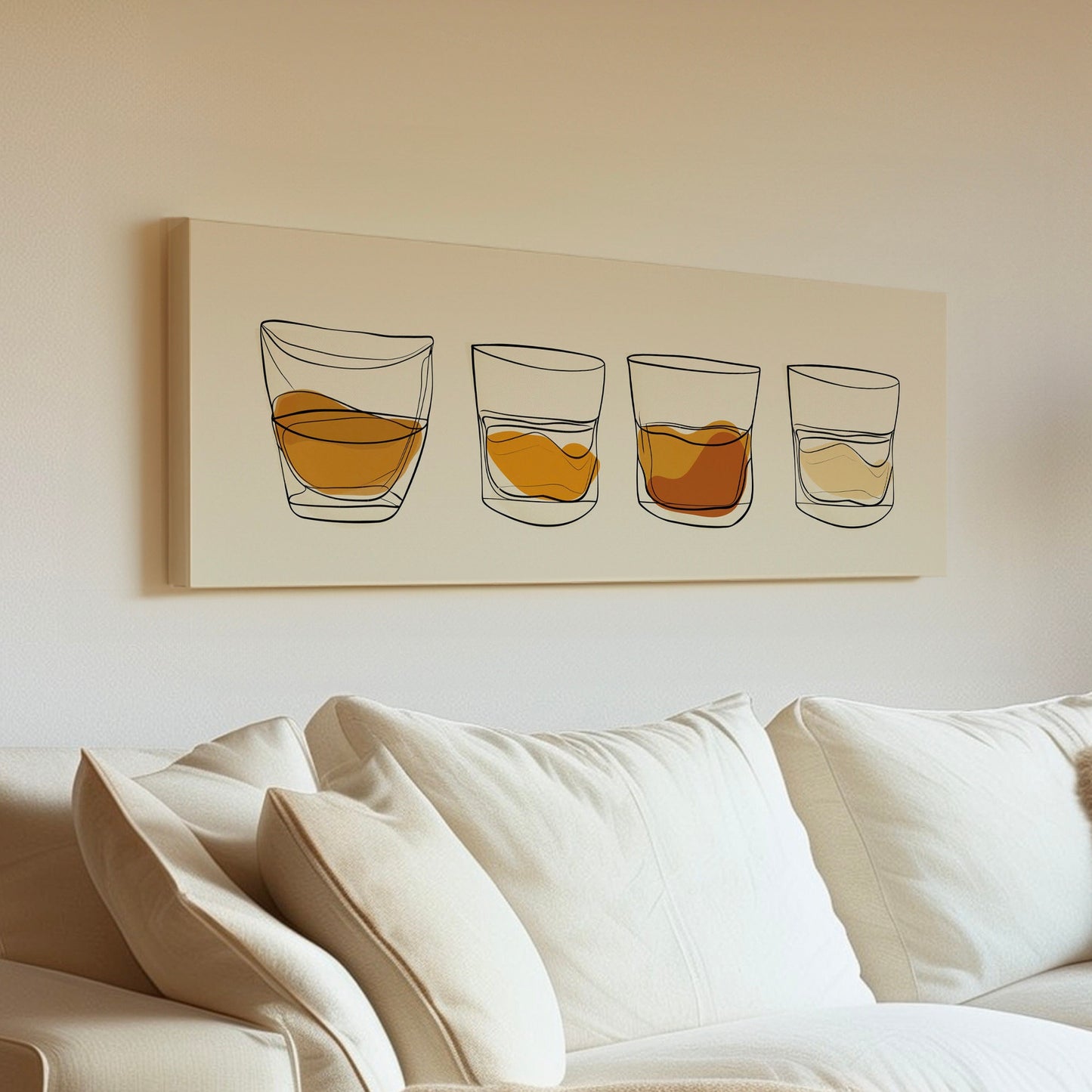 Boho Whiskey Bar Above Bed Wall Art Bourbon Bar, Panoramic Scotch Canvas Print, Man Cave Long Horizontal Canvas Art