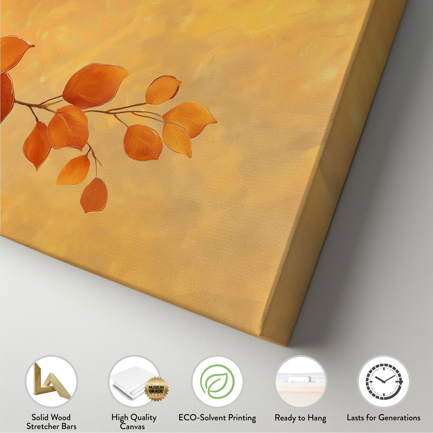 October Tree Branch Above Bed Wall Art Autumn Foliage, Panoramic Minimal Canvas Print, Fall Color Long Horizontal Canvas Art