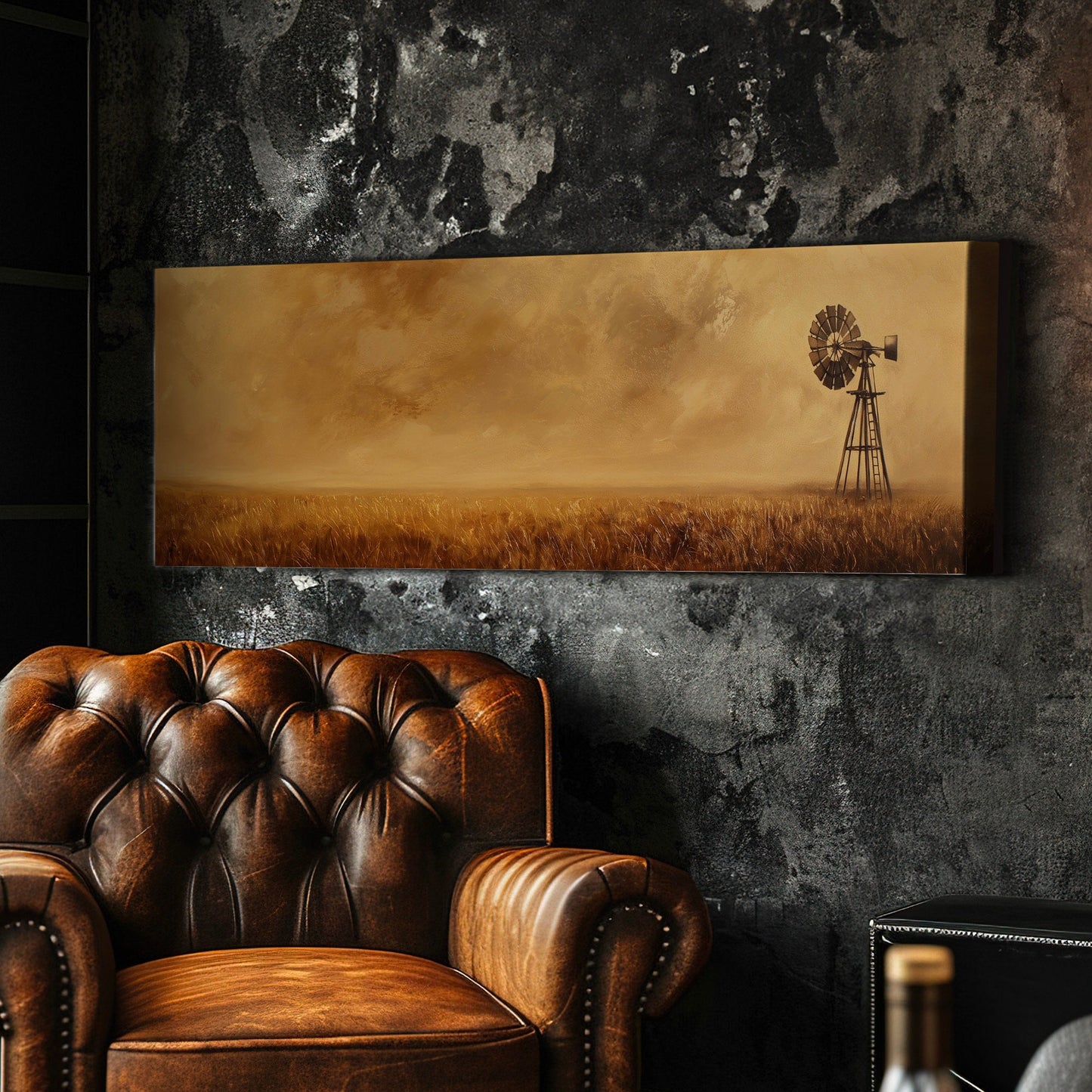 Old Windmill Above Bed Wall Art Countryside, Panoramic Landscape Canvas Print, Field Long Horizontal Canvas Art