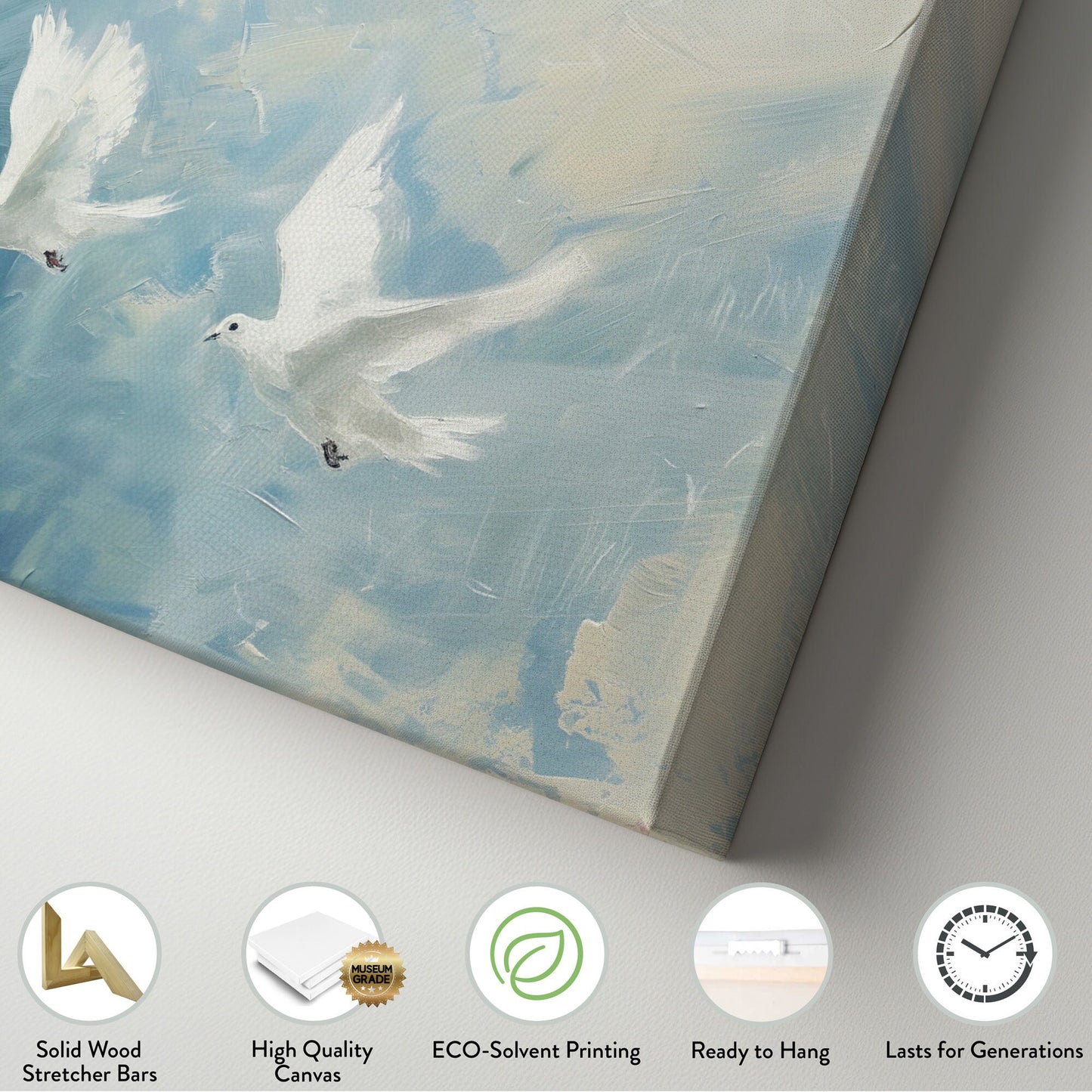 Flying Doves Long Horizontal Wall Art For Bedroom, Panoramic Abstract Canvas Print, Beautiful Sky Decor Canvas Art