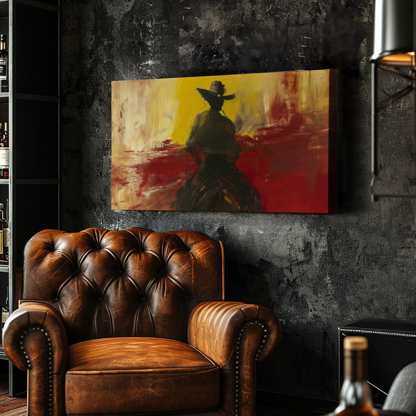 Cowboy on a Horse Long Horizontal Wall Art for Bedroom, Panoramic Western Canvas Print, Southwest Decor Canvas Art