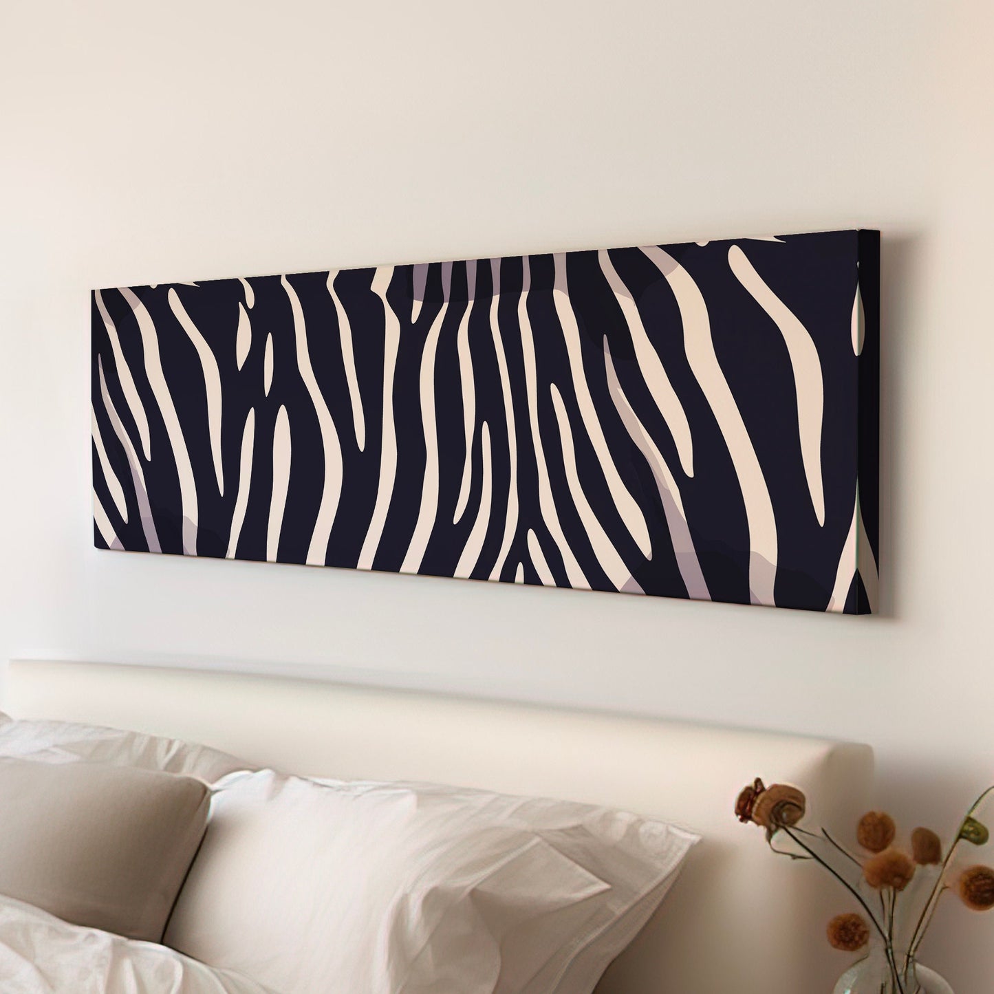 Zebra Pattern Above Bed Wall Art African, Panoramic Wildlife Canvas Print, Animal Long Horizontal Canvas Art