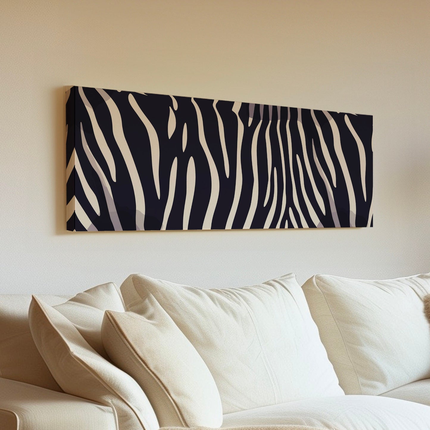 Zebra Pattern Above Bed Wall Art African, Panoramic Wildlife Canvas Print, Animal Long Horizontal Canvas Art