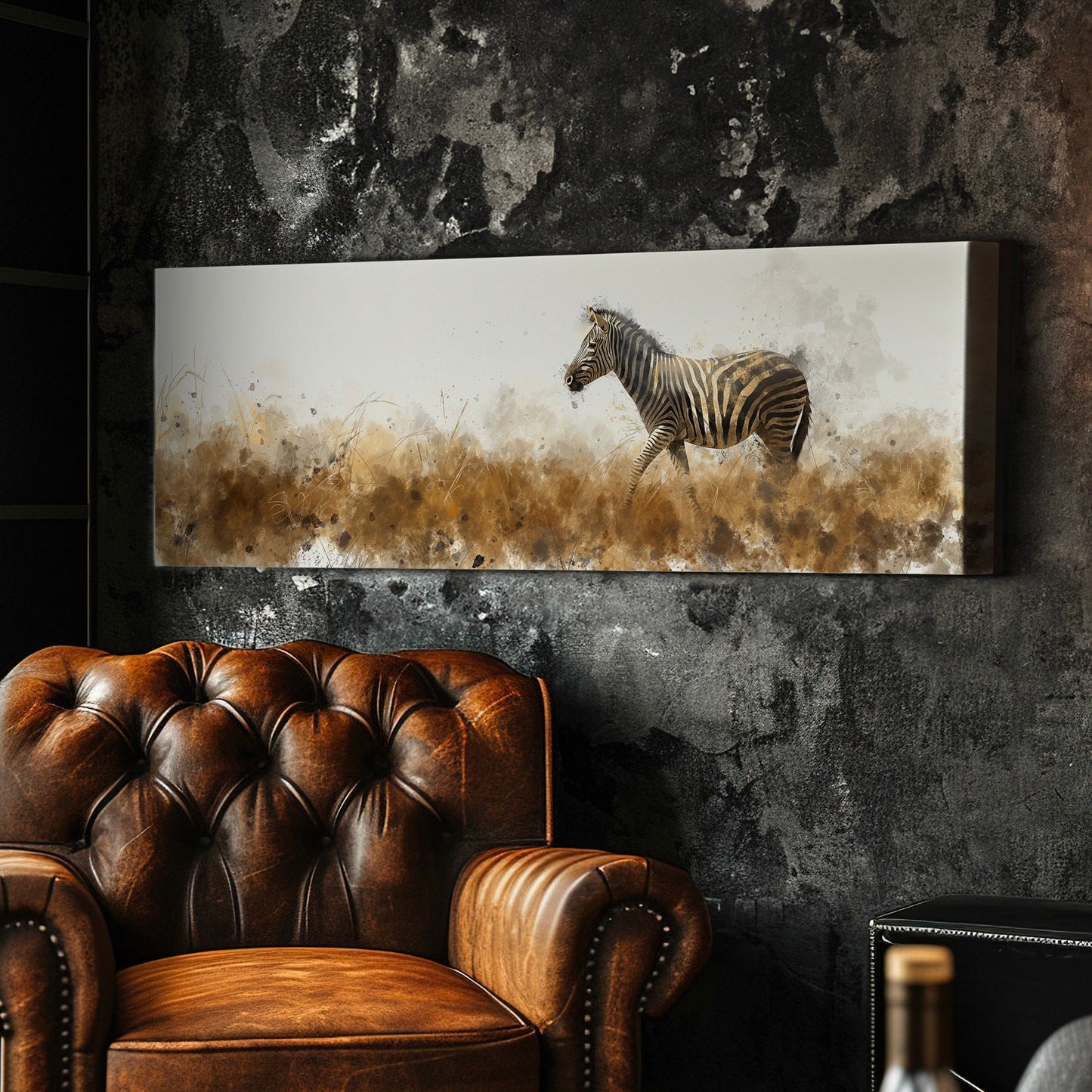 Walking Zebra Above Bed Wall Art African, Panoramic Wildlife Canvas Print, Animal Long Horizontal Canvas Art