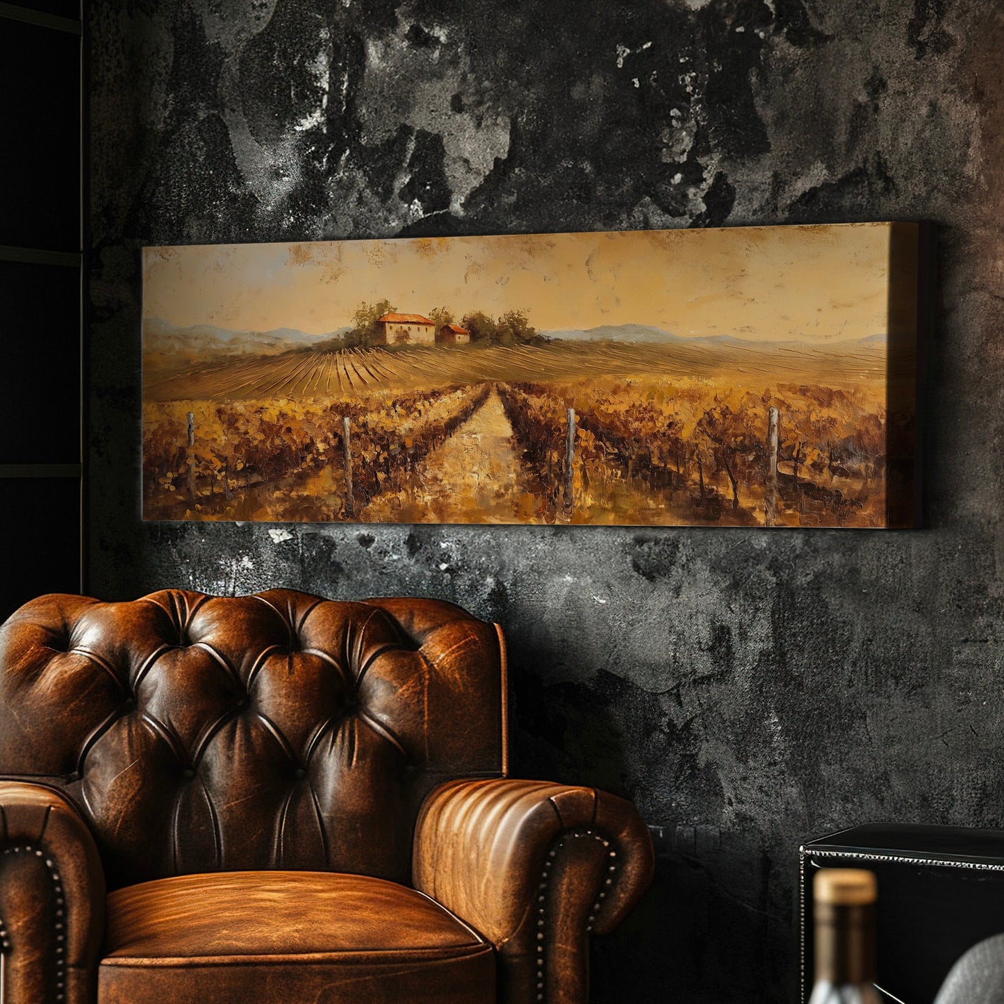 Vineyard Ladnscape Above Bed Wall Art Countryside, Panoramic Farmhouse Canvas Print, Field Long Horizontal Canvas Art