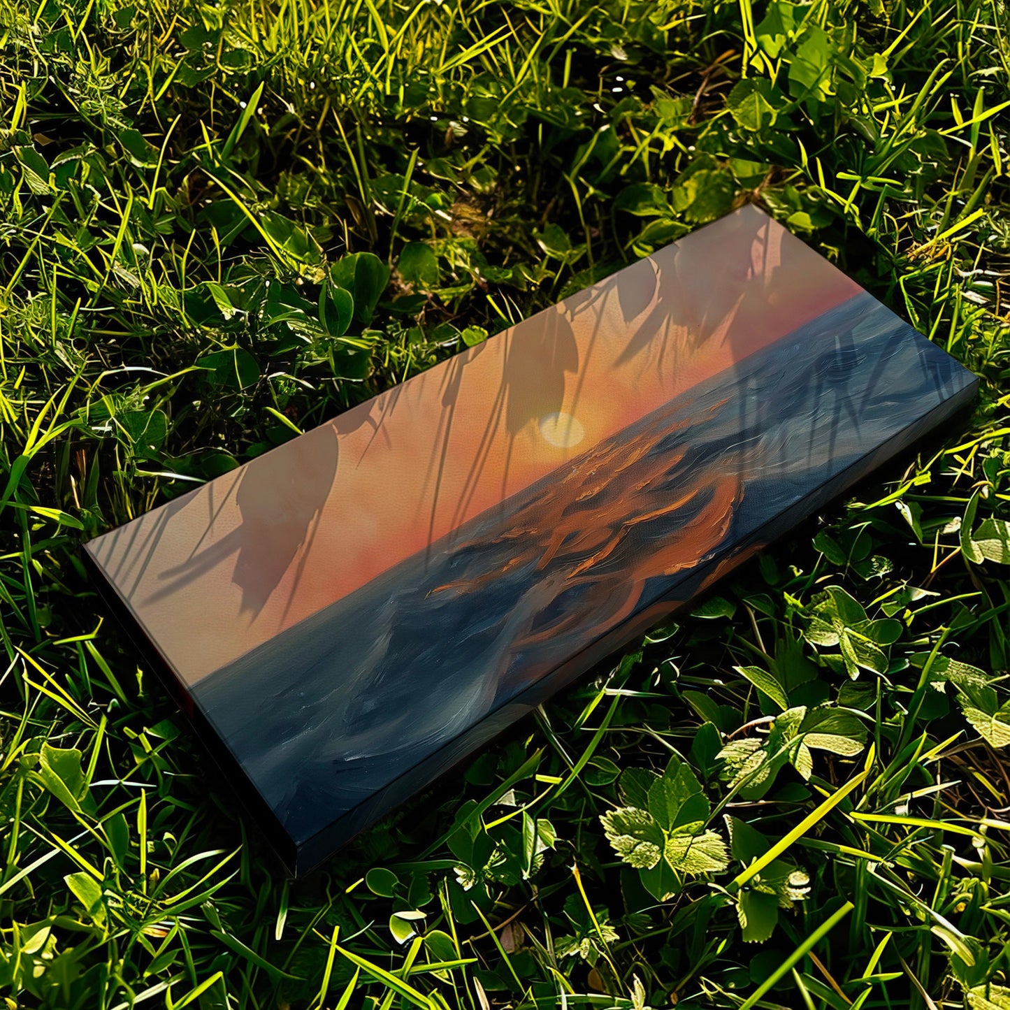 Sunset Over The Ocean Above Bed Wall Art Modern Abstract, Panoramic Sunrise Canvas Print, Seascape Long Horizontal Canvas Art