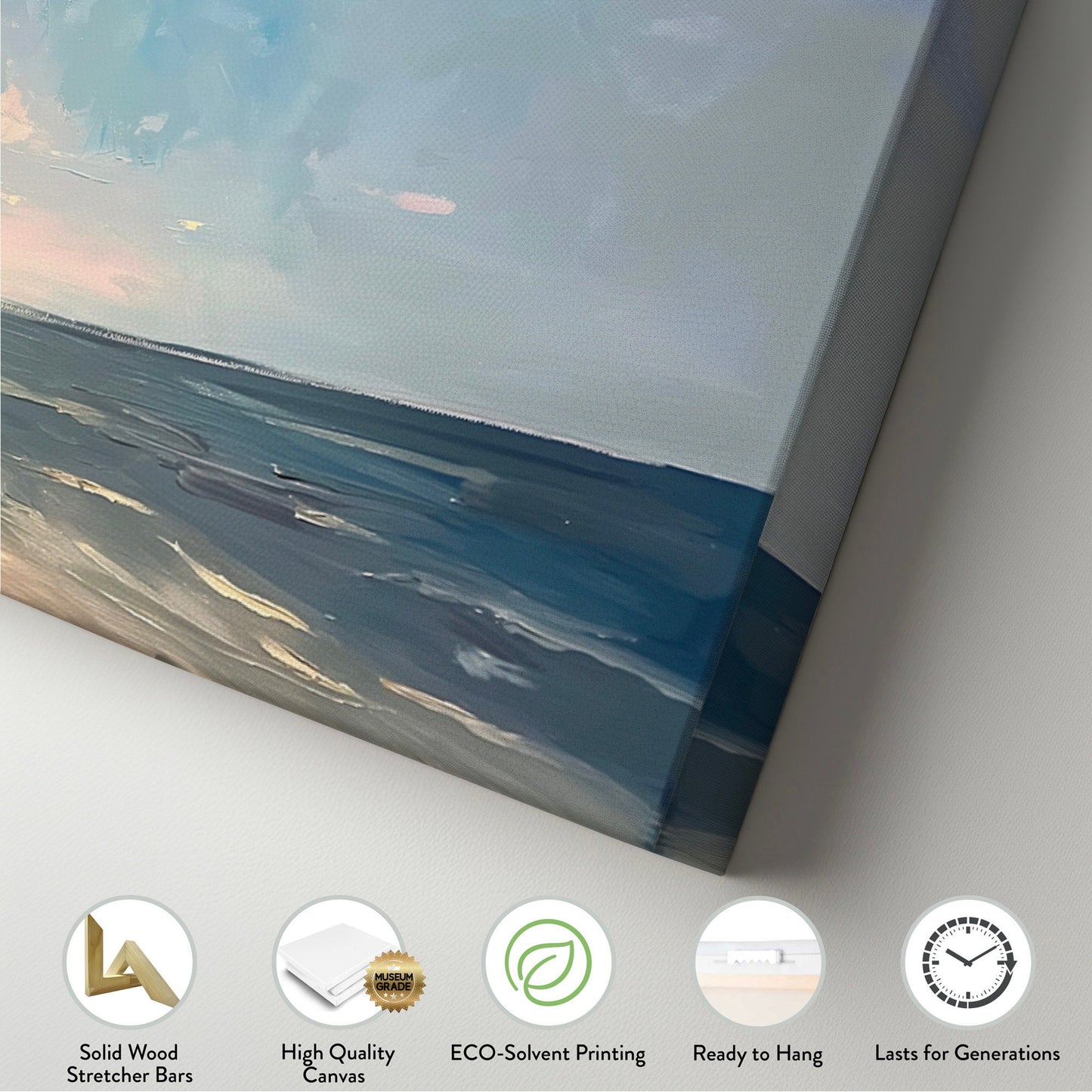 Sunset Over The Ocean Above Bed Wall Art Modern Abstract, Panoramic Oil Canvas Print, Seascape Long Horizontal Canvas Art