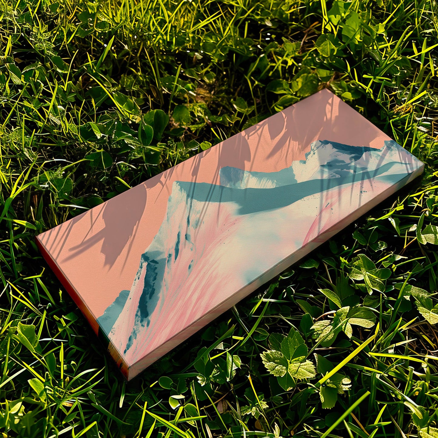 Ski Paradise Above Bed Wall Art Mountain Landscape, Panoramic Abstract Canvas Print, Pink Sky Long Horizontal Canvas Art
