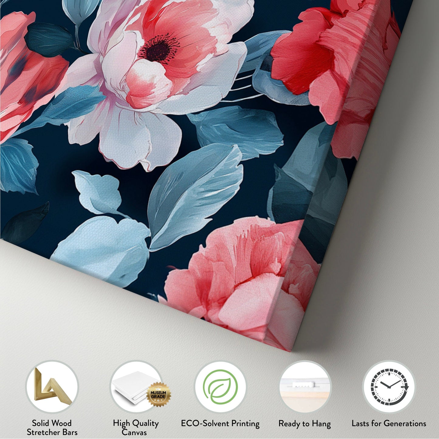 Red Peony Above Bed Wall Art Baroque Bouquet, Panoramic Floral Canvas Print, Flower Long Horizontal Canvas Art