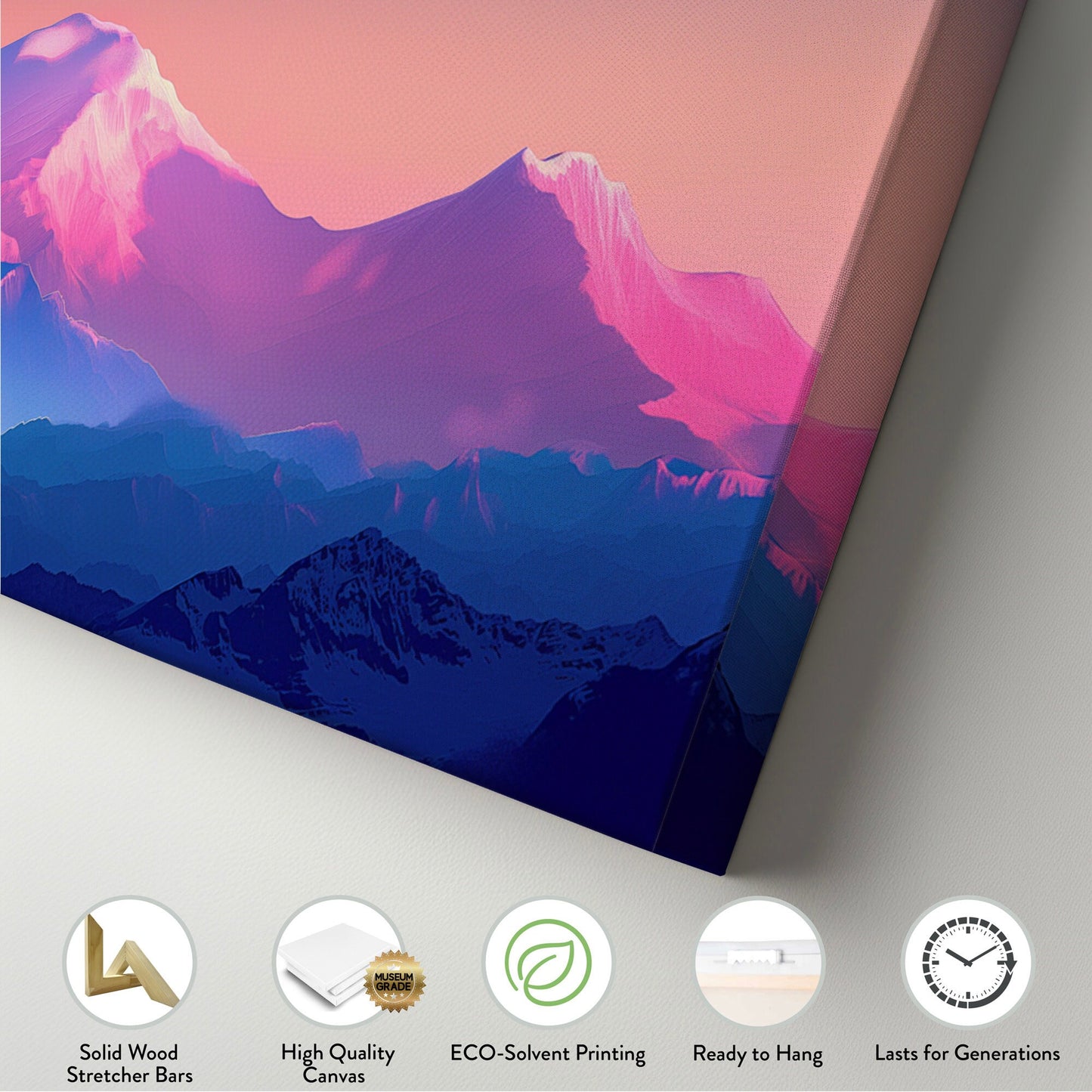 Himalayas in Vibrant Colors Above Bed Wall Art Vaporwave, Panoramic Synthwave Canvas Print, Pink And Purple Long Horizontal Canvas Art