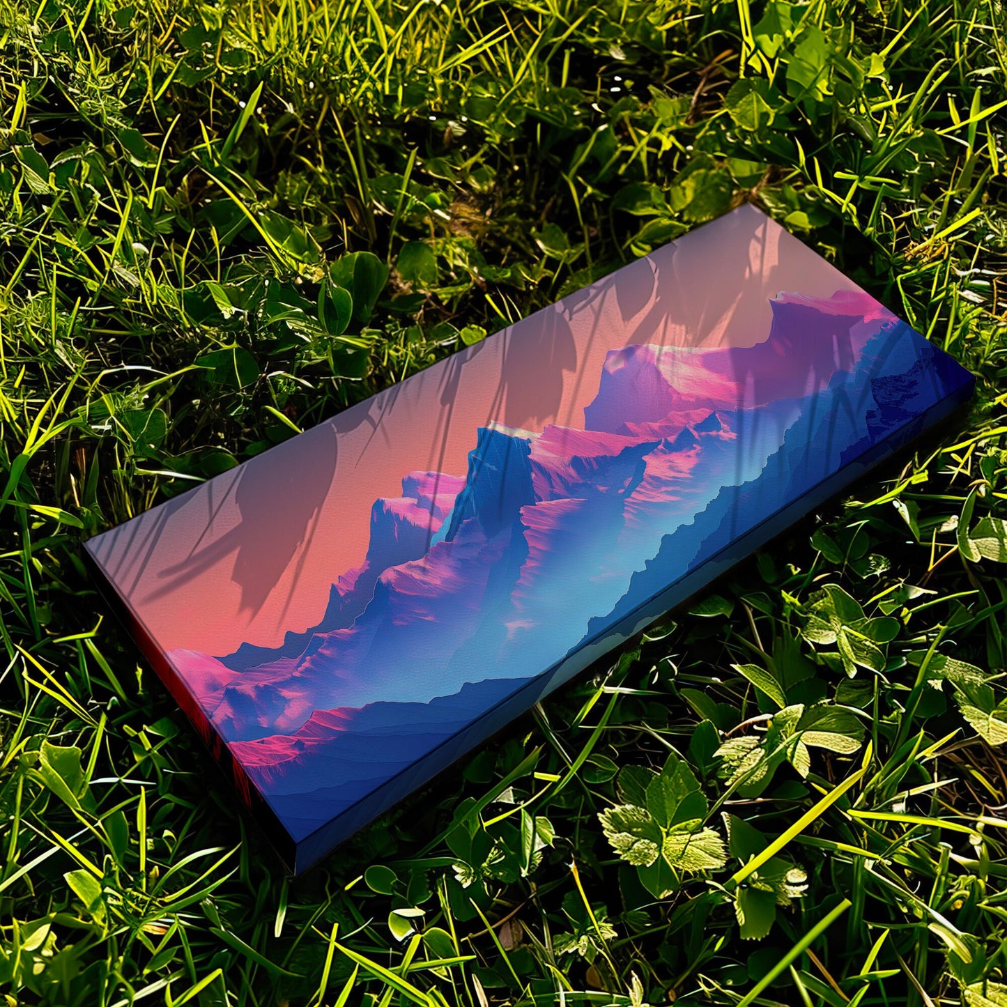Himalayas in Vibrant Colors Above Bed Wall Art Vaporwave, Panoramic Synthwave Canvas Print, Pink And Purple Long Horizontal Canvas Art
