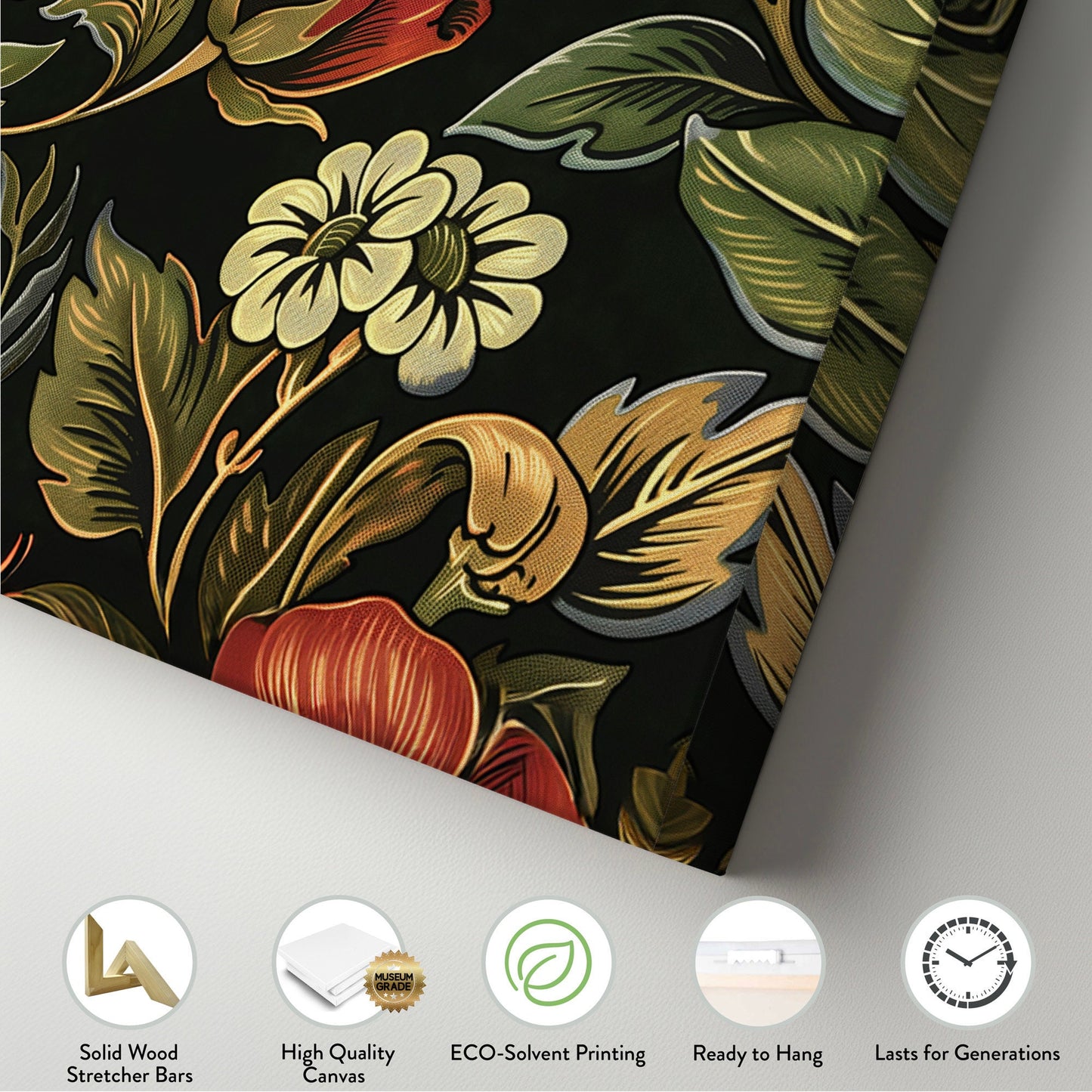 Dark Academia Floral Above Bed Wall Art Farmhouse, Panoramic Tapestry Canvas Print, Vintage Long Horizontal Canvas Art