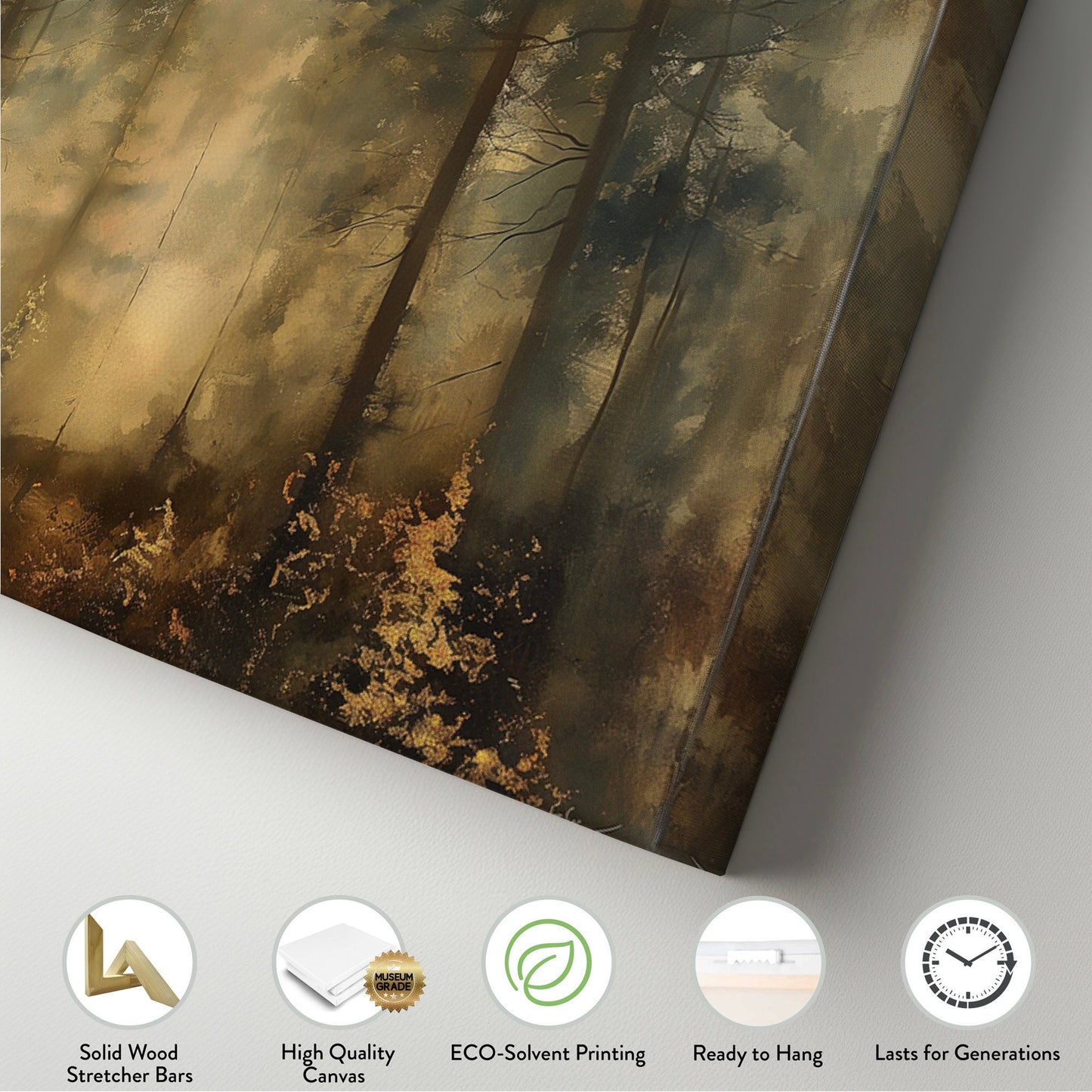 Dense Woods Above Bed Wall Art Minimal, Panoramic Forest Trip Canvas Print, Farmhouse Long Horizontal Canvas Art