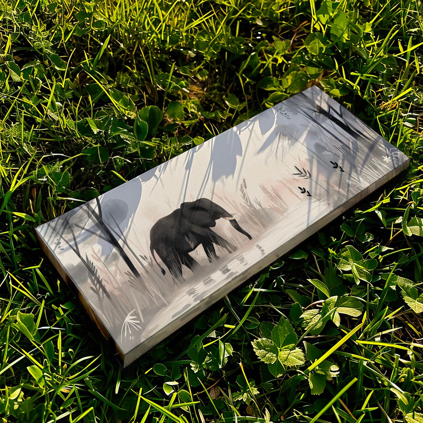 Elephant In The Forest Above Bed Wall Art Lake, Panoramic Wildlife Canvas Print, Safari Long Horizontal Canvas Art