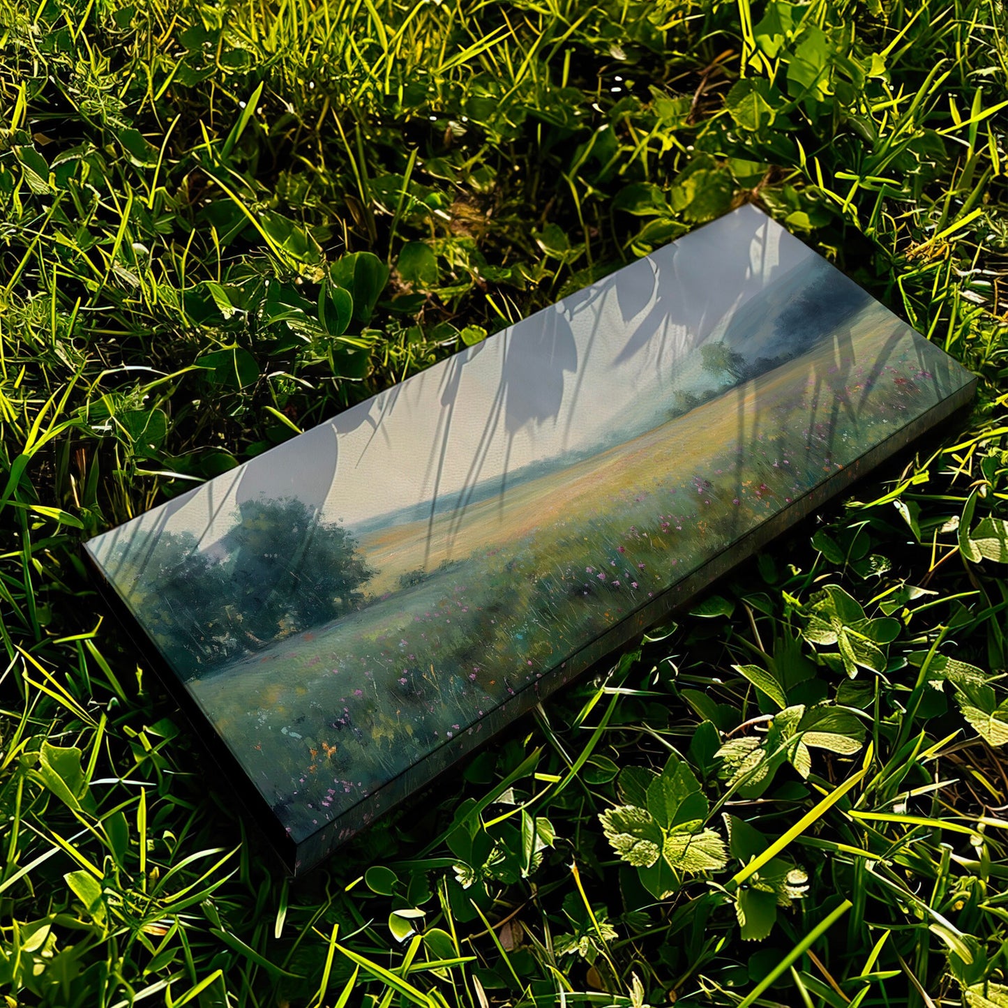 Peaceful Spring Meadow Above Bed Wall Art Forest, Panoramic Wildflower Canvas Print, Nature Long Horizontal Canvas Art