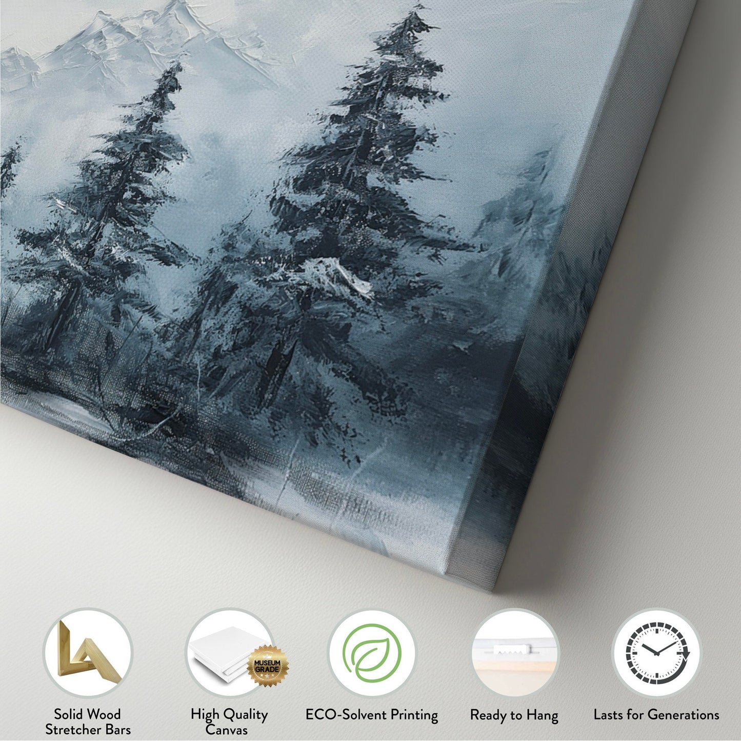 Pine Forest At Winter Above Bed Wall Art Mountain Landscape, Panoramic Tirol Canvas Print, Minimal Long Horizontal Canvas Art