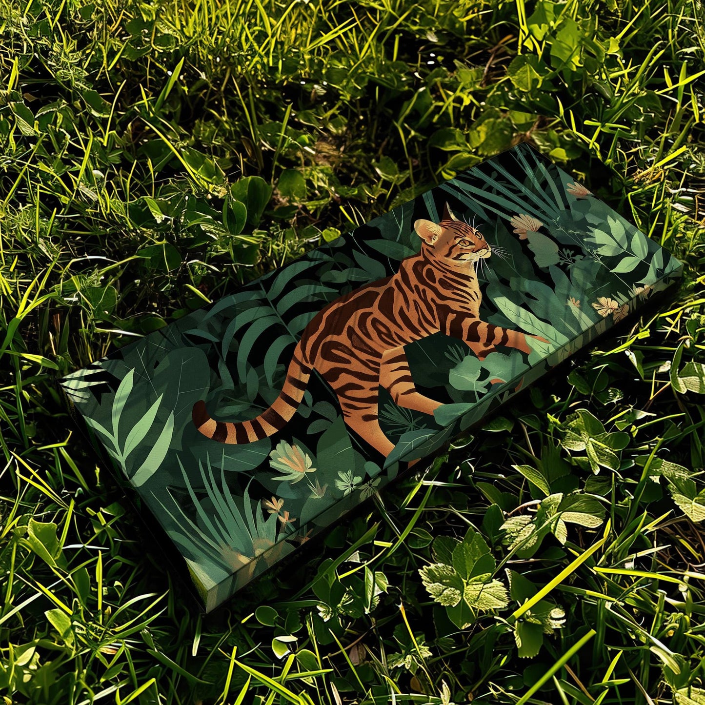 Cute Bengal Cat In The Woods Panoramic Wall Art Pet, Panorama Adorable Canvas Print, Minimal Decor Canvas Art