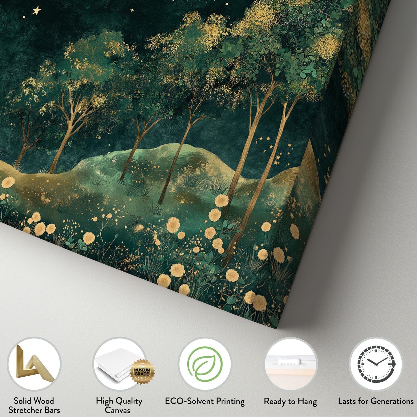 Starry Night In The Forest Canvas Wall Art For Living Room, Landscape Golden Landscape Canvas Print, Rustic Country Large Canvas Art