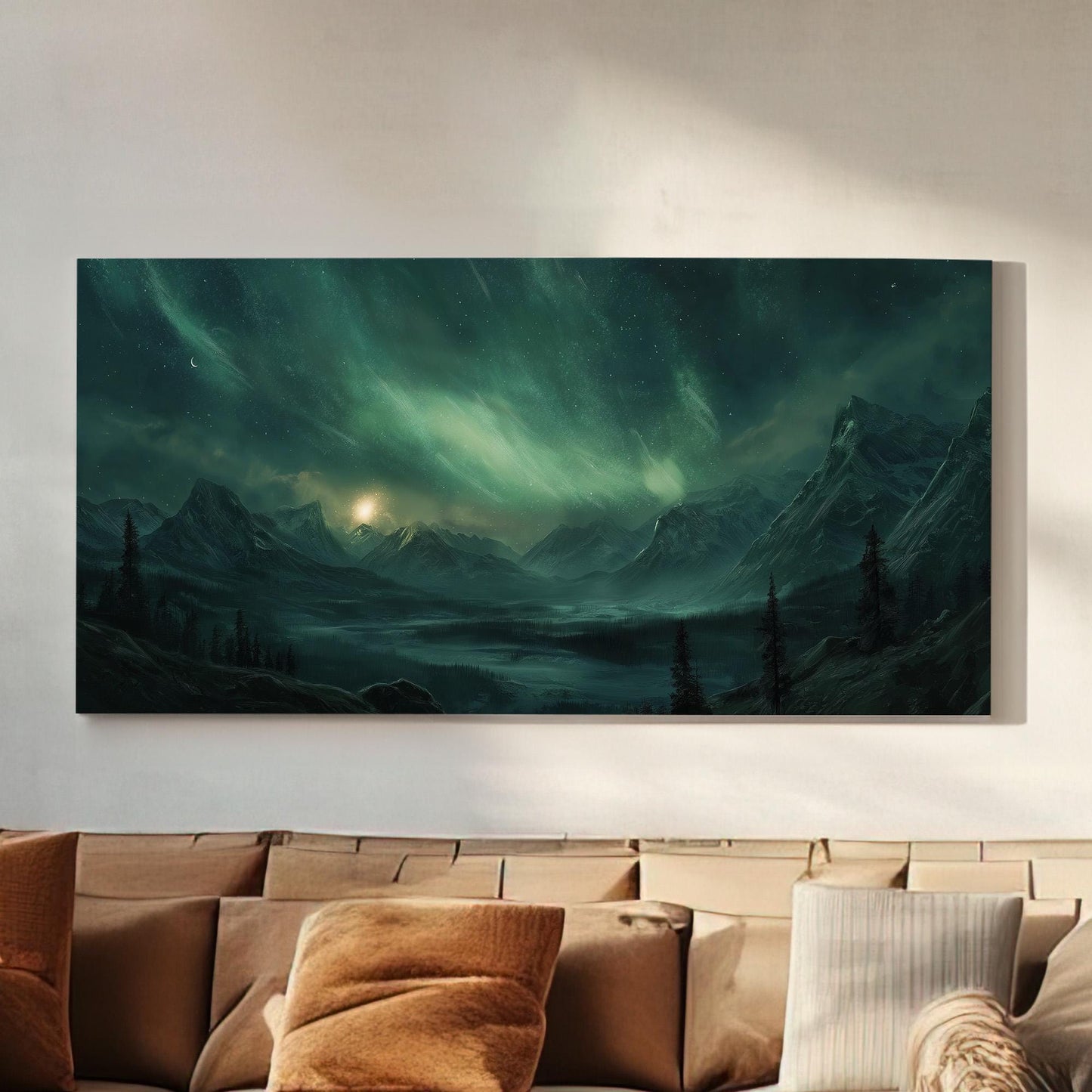 Snowy Mountains Canvas Wall Art For Living Room, Landscape Starry Sky Canvas Print, Aurora Borealis Large Canvas Art