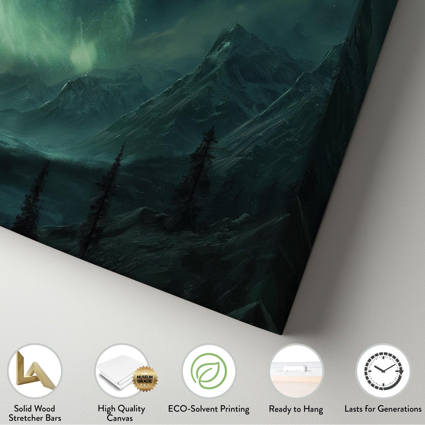 Snowy Mountains Canvas Wall Art For Living Room, Landscape Starry Sky Canvas Print, Aurora Borealis Large Canvas Art