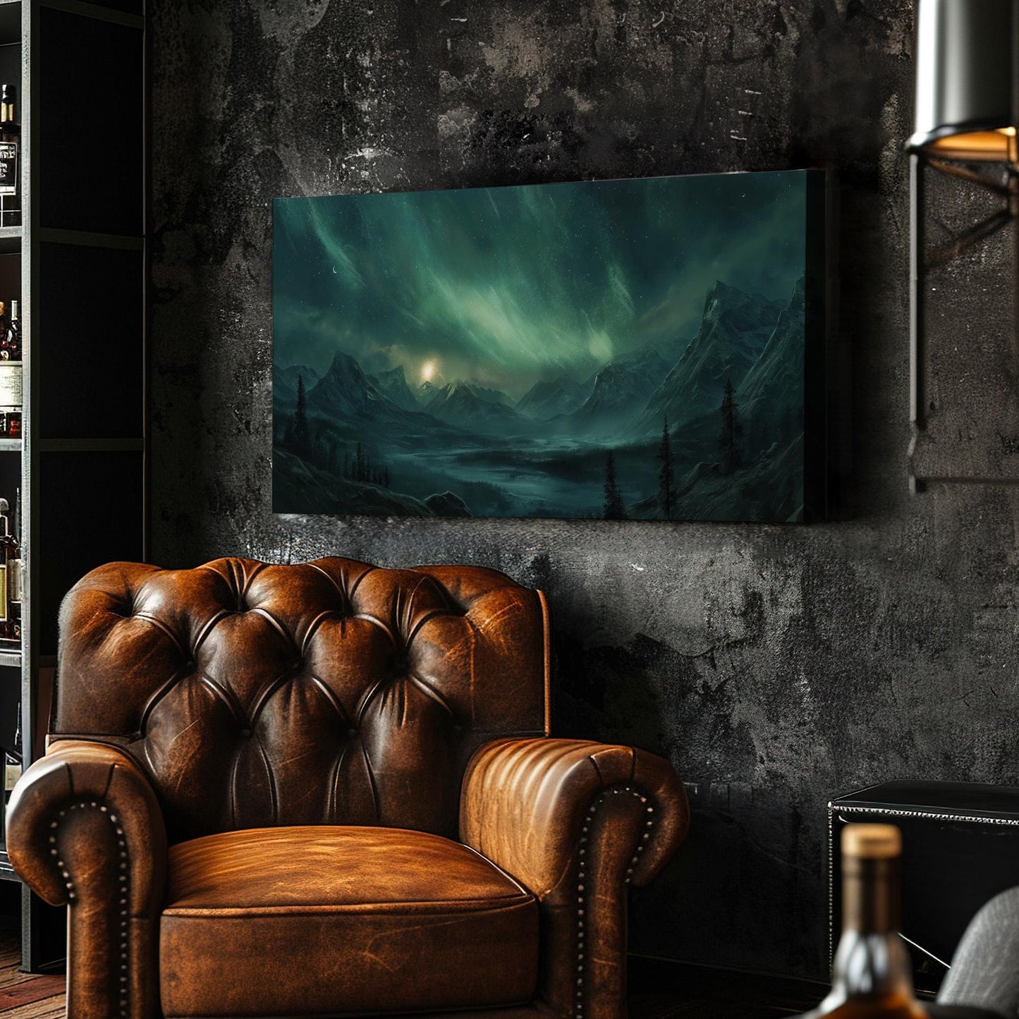 Snowy Mountains Canvas Wall Art For Living Room, Landscape Starry Sky Canvas Print, Aurora Borealis Large Canvas Art