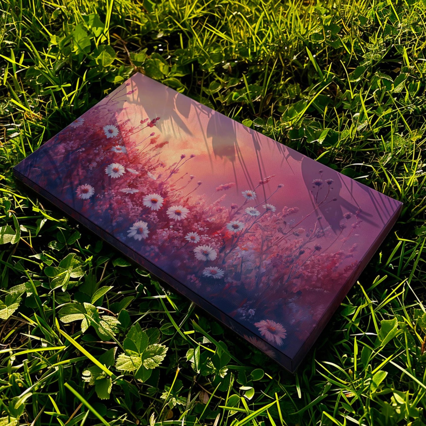 Pink Wildflower Meadow Canvas Wall Art For Living Room, Landscape Wildflower Field Canvas Print, Vintage Large Canvas Art