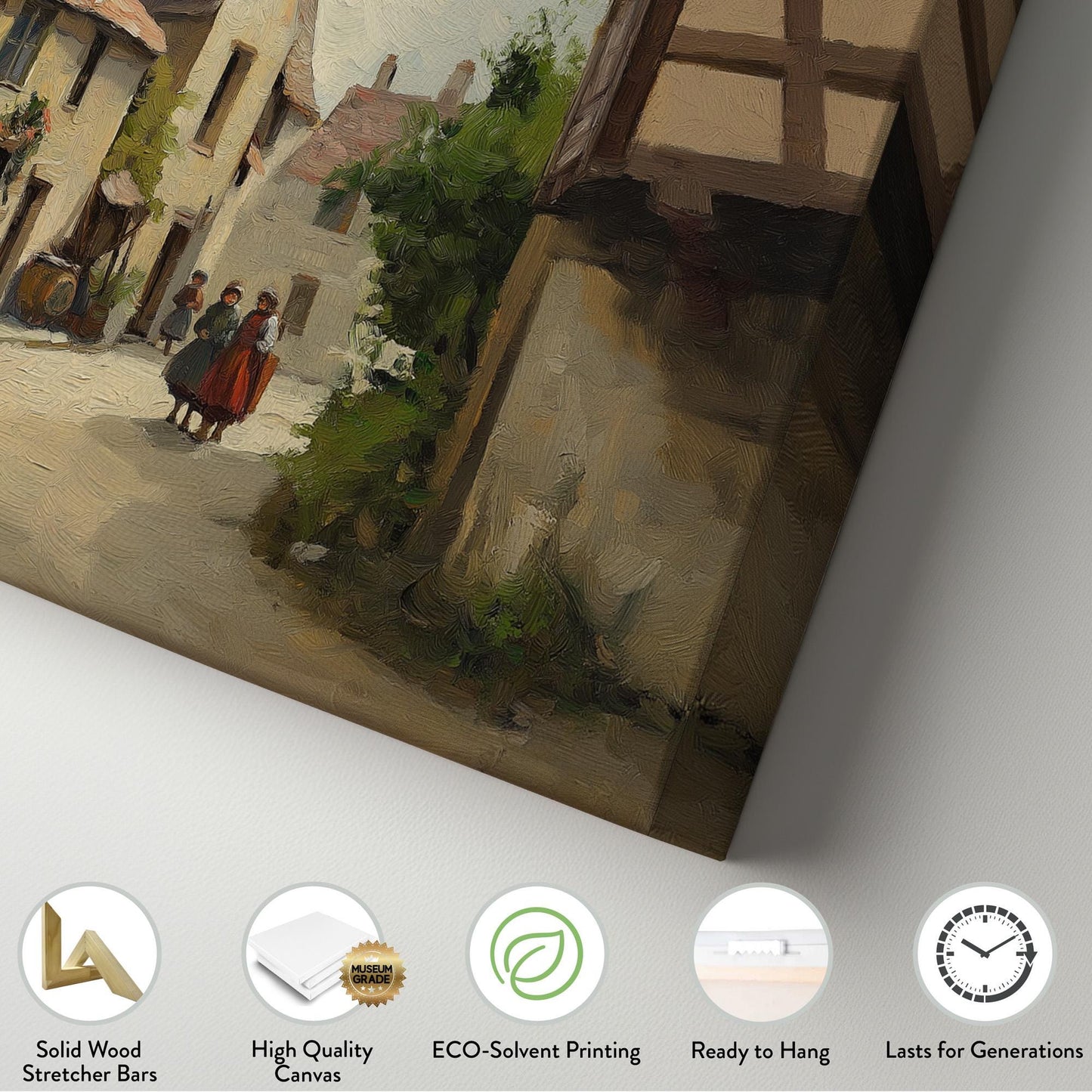 Medieval City Life Canvas Wall Art For Living Room, Landscape Dark Academia Canvas Print, Whimsical Large Canvas Art