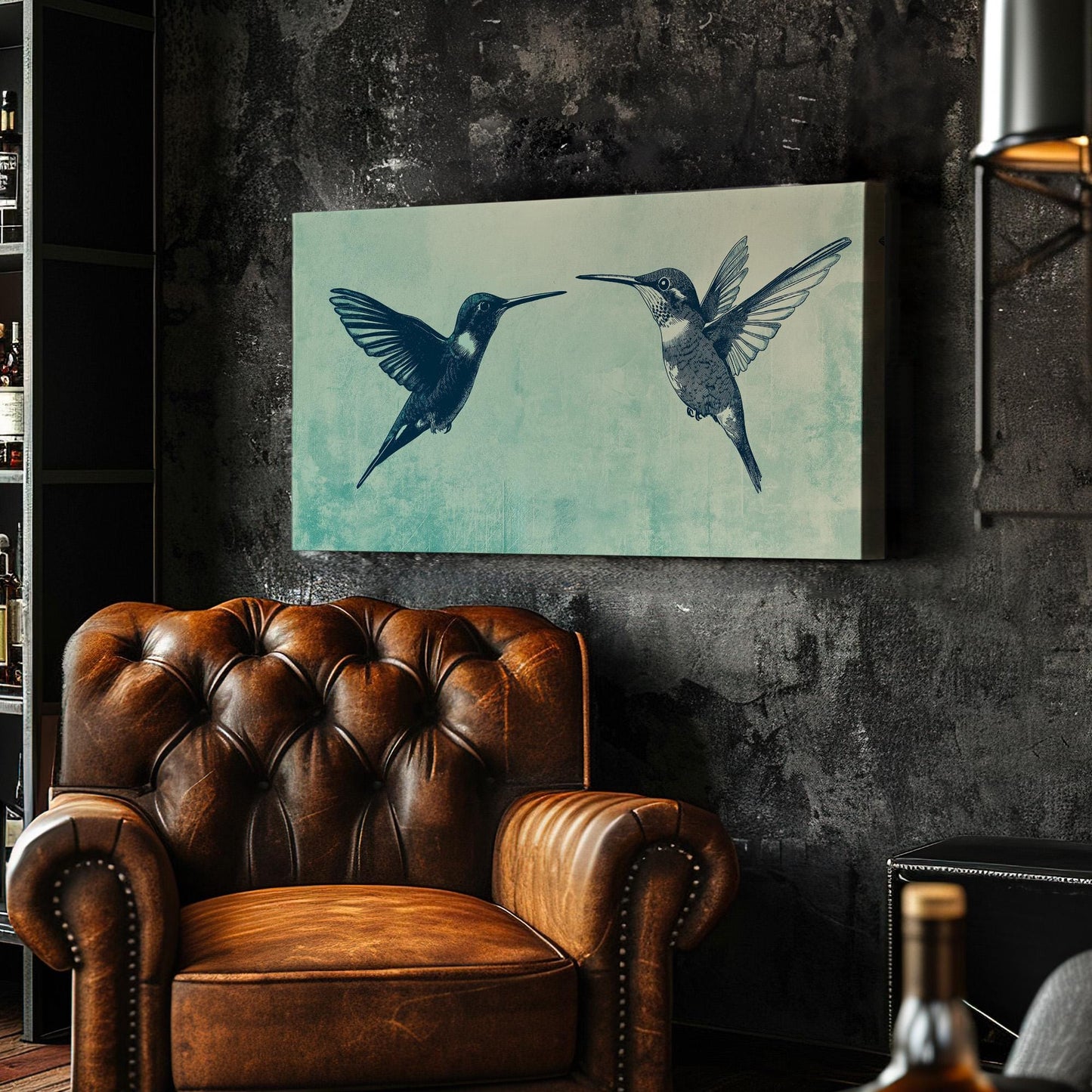 Hummingbird Couple Canvas Wall Art For Living Room, Landscape Elegant Canvas Print, Colibri Large Canvas Art