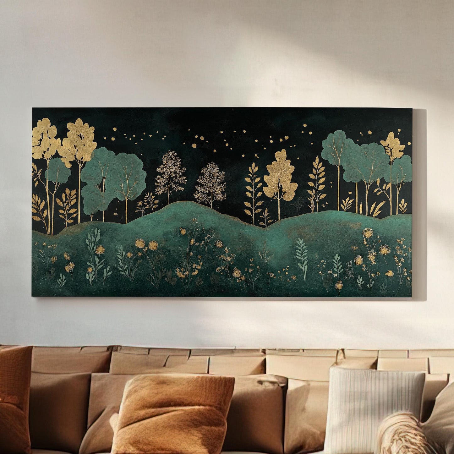 Golden Night Canvas Wall Art For Living Room, Landscape Golden Landscape Canvas Print, Rustic Country Large Canvas Art