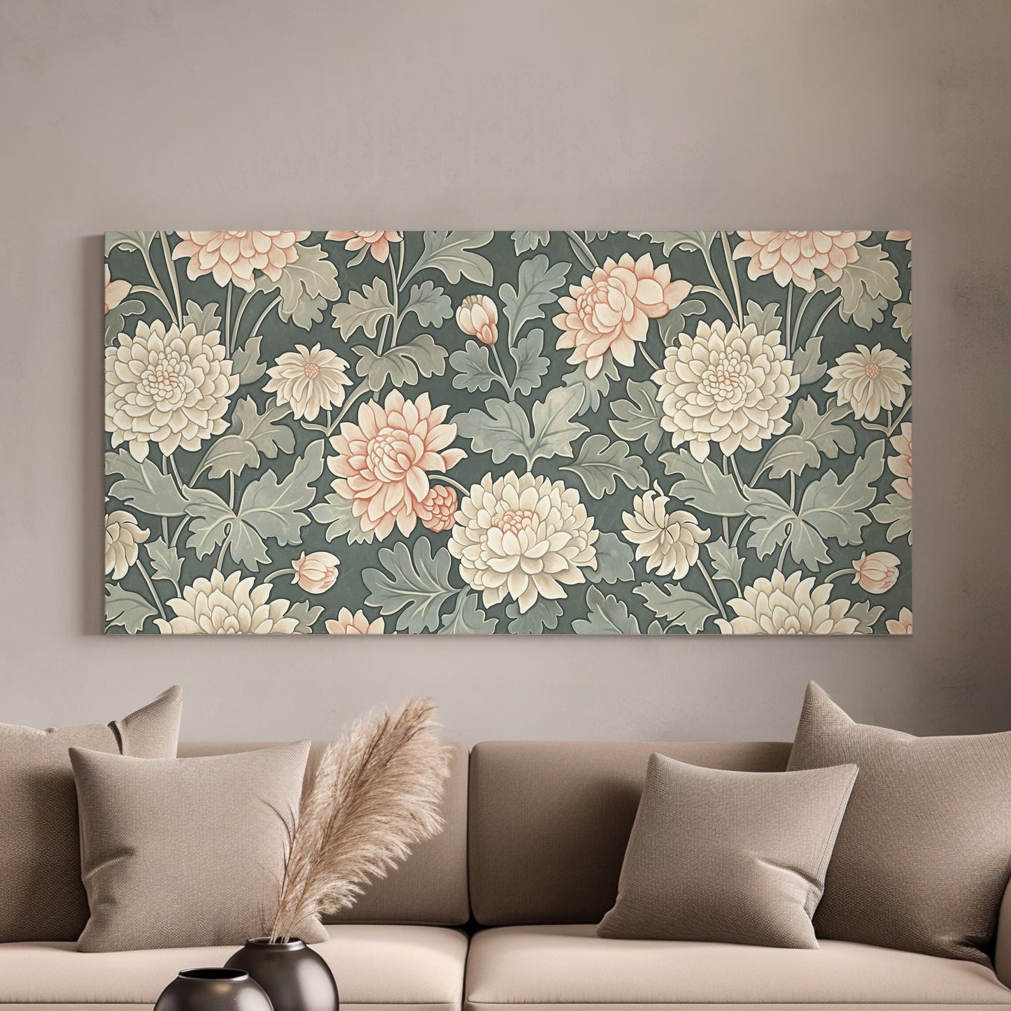 Chrysanthemums Canvas Wall Art For Living Room, Landscape Floral Canvas Print, Renaissance Large Canvas Art
