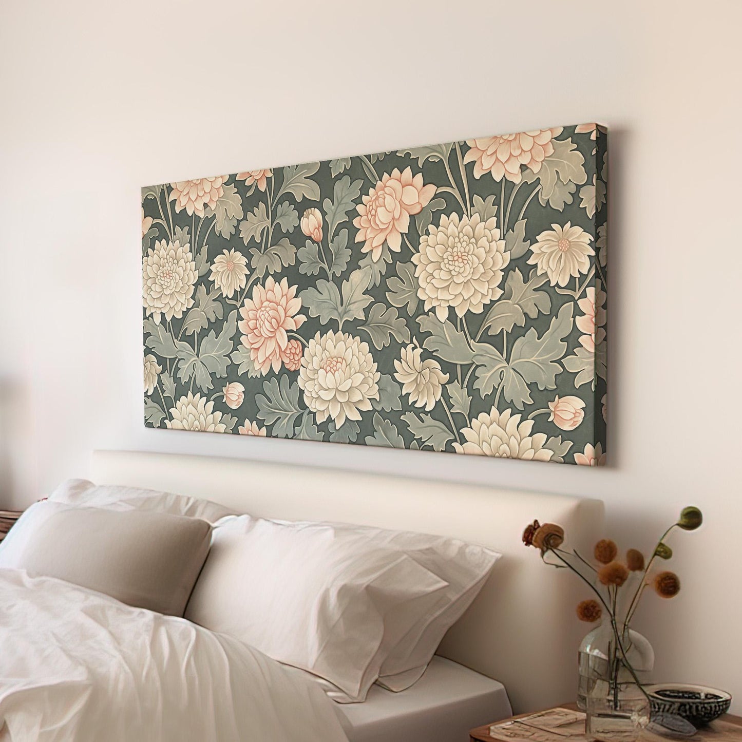 Chrysanthemums Canvas Wall Art For Living Room, Landscape Floral Canvas Print, Renaissance Large Canvas Art