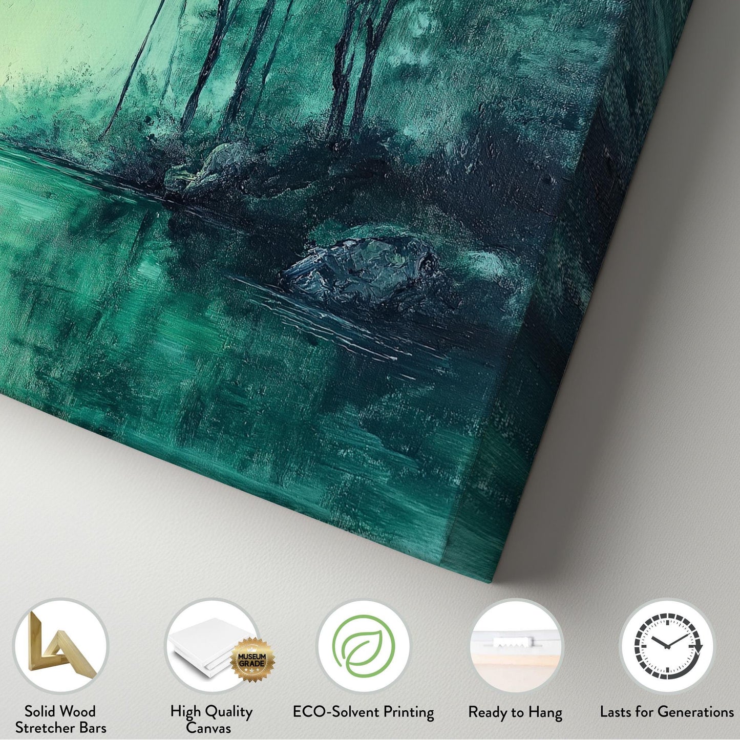Emerald Forest Canvas Wall Art For Living Room, Landscape Pond Landscape Canvas Print, Rustic Country Large Canvas Art