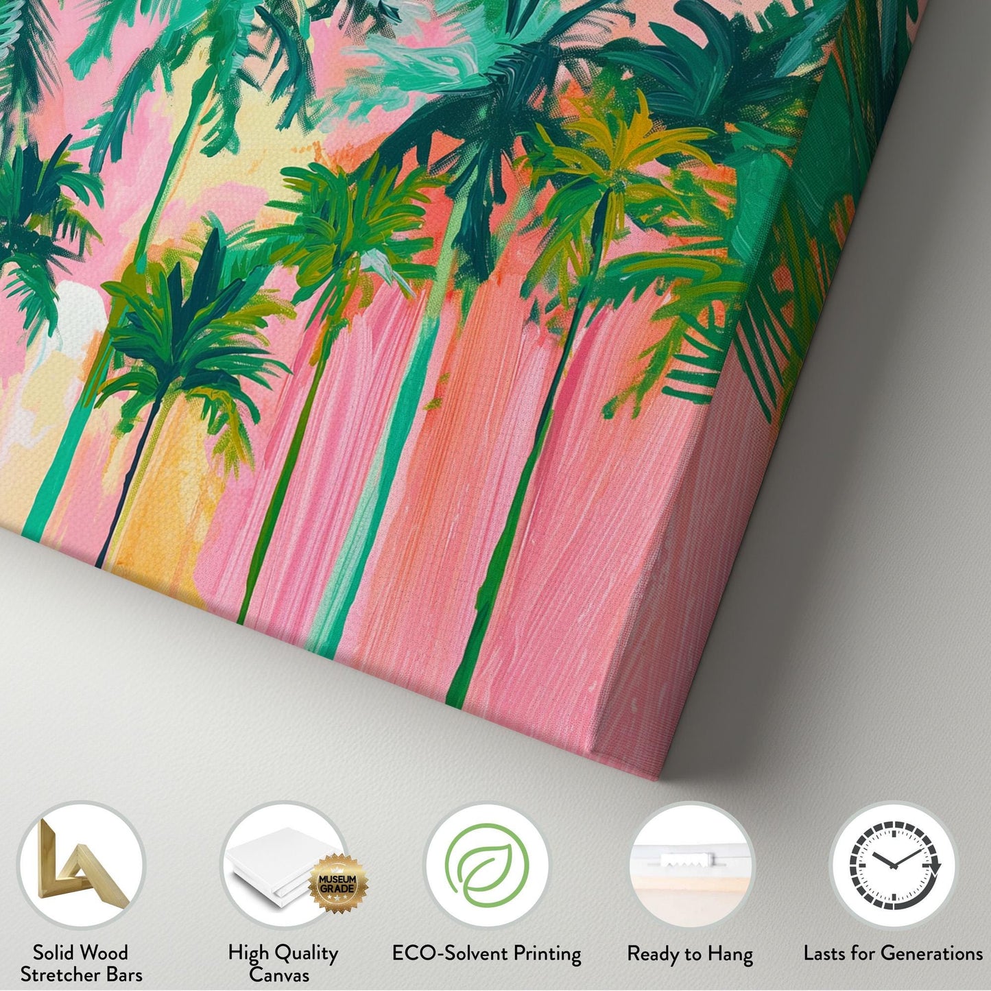 Florida Palm Tree Pink Canvas Wall Art For Living Room, Landscape Tropical Canvas Print, Summer Large Canvas Art