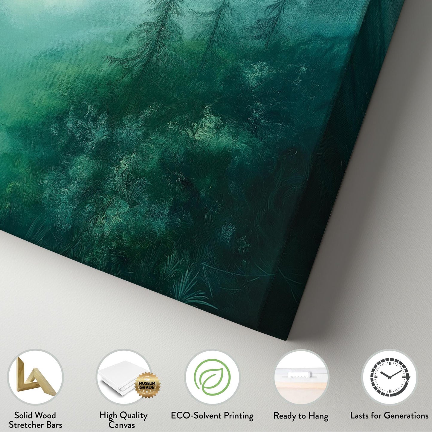 Foggy Emerald Forest Canvas Wall Art For Living Room, Landscape Pond Landscape Canvas Print, Rustic Country Large Canvas Art