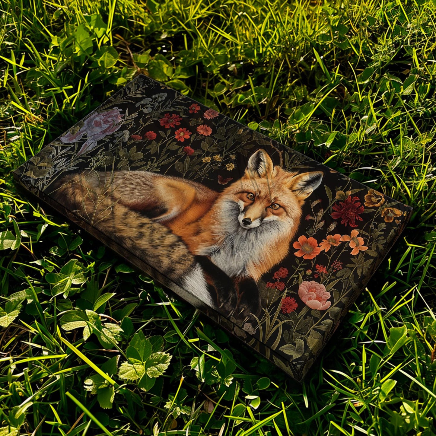 Fox In The Forest Canvas Wall Art For Living Room, Landscape Colorful Flowers Canvas Print, Renaissance Large Canvas Art