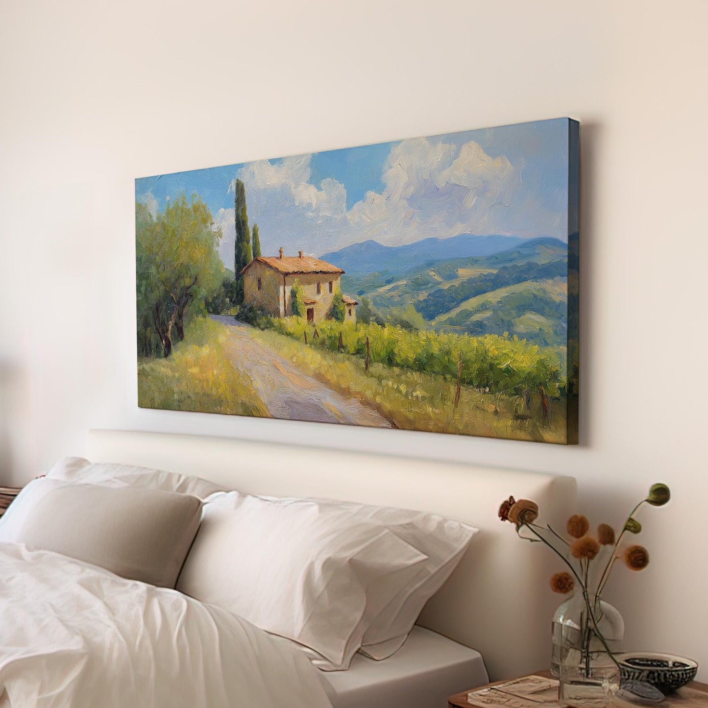Old House By The Road Canvas Wall Art For Living Room, Landscape Tuscan Village Canvas Print, Italian Countryside Large Canvas Art
