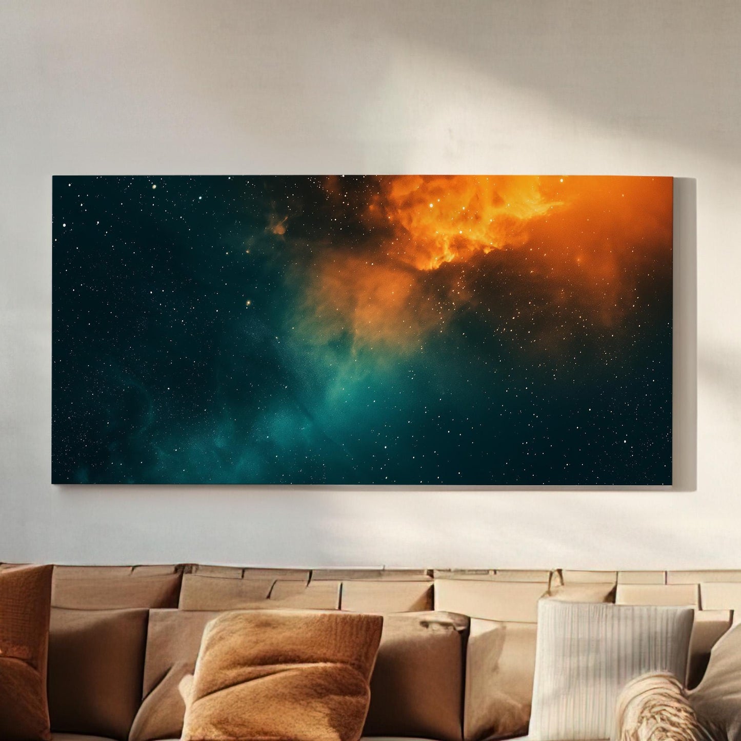 Orange Sky Canvas Wall Art For Living Room, Landscape Starry Sky Canvas Print, Aurora Borealis Large Canvas Art