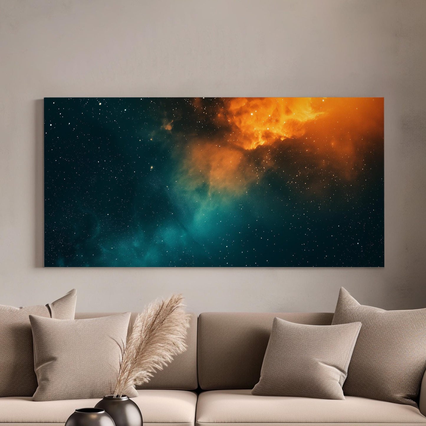 Orange Sky Canvas Wall Art For Living Room, Landscape Starry Sky Canvas Print, Aurora Borealis Large Canvas Art
