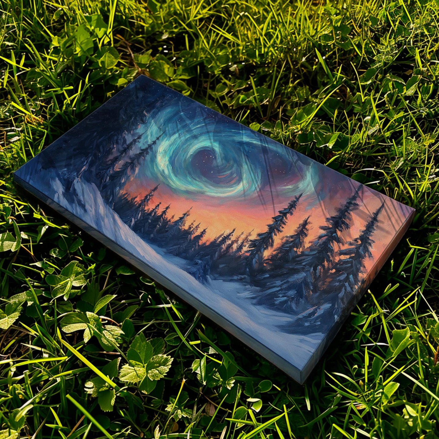 Swirling Colorful Sky Canvas Wall Art For Living Room, Landscape Starry Sky Canvas Print, Aurora Borealis Large Canvas Art