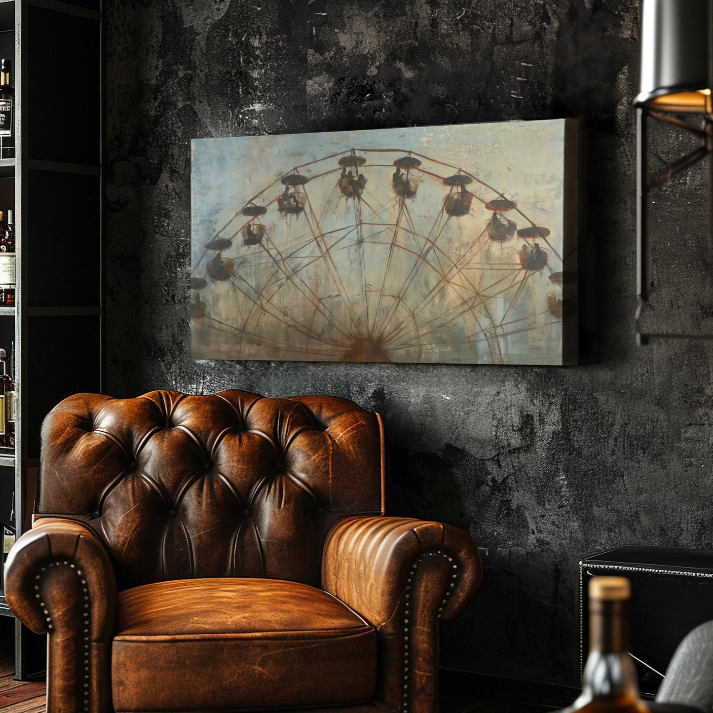 Vintage Ferris Wheel Canvas Wall Art For Living Room, Landscape Amusement Park Canvas Print, Rustic Americana Large Canvas Art