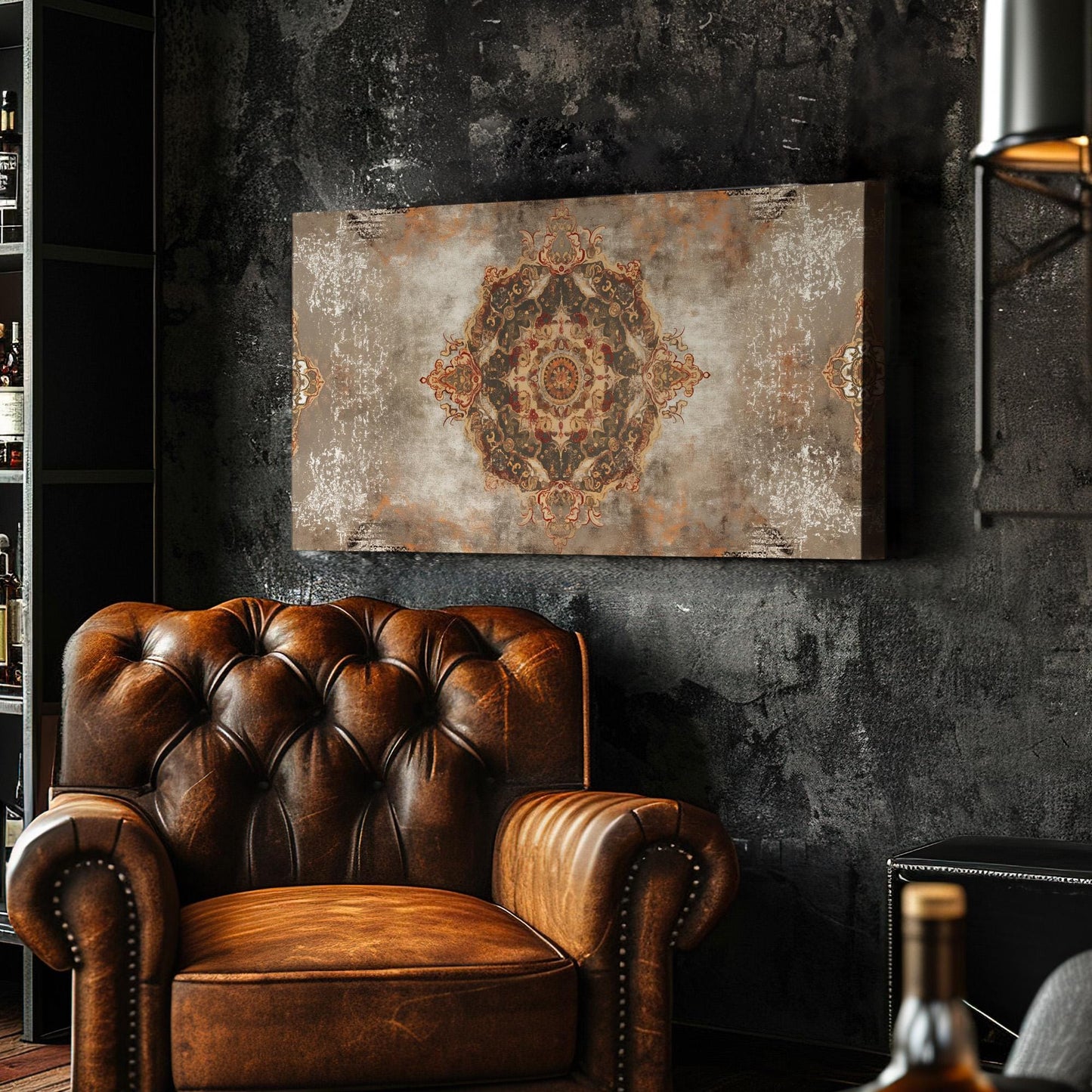 Brown Tapestry Canvas Wall Art For Living Room, Landscape Moroccan Canvas Print, Boho Textile Large Canvas Art